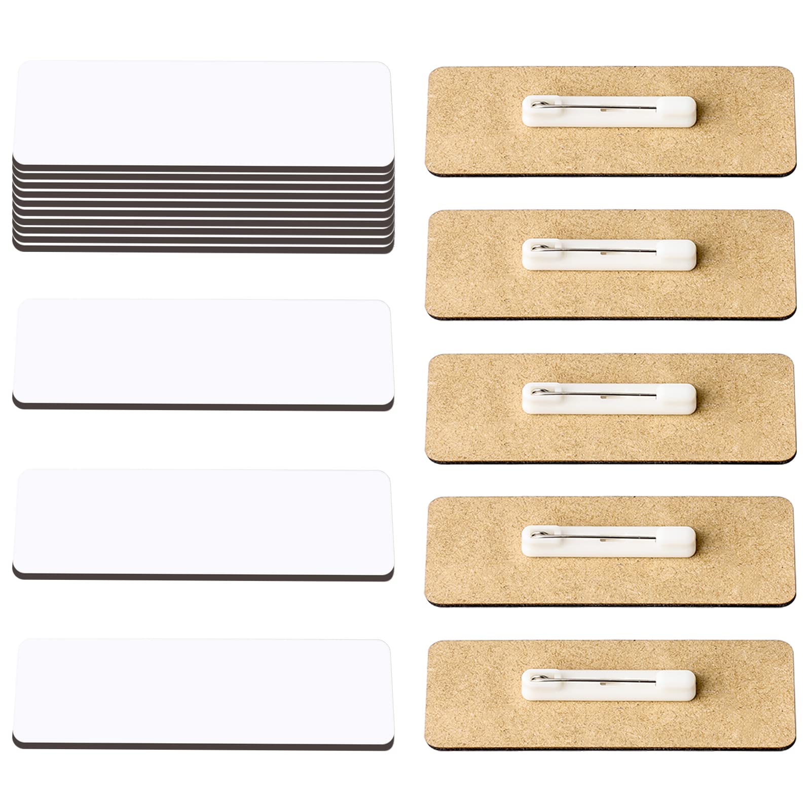 SAVITA 18pcs 1x3 Inch Sublimation Name Tags with Self-Adhesive Badge Pins - DIY Sublimation Badge Blanks for Students & Employees - Perfect for School IDs, Work Uniforms & Event Name Tags