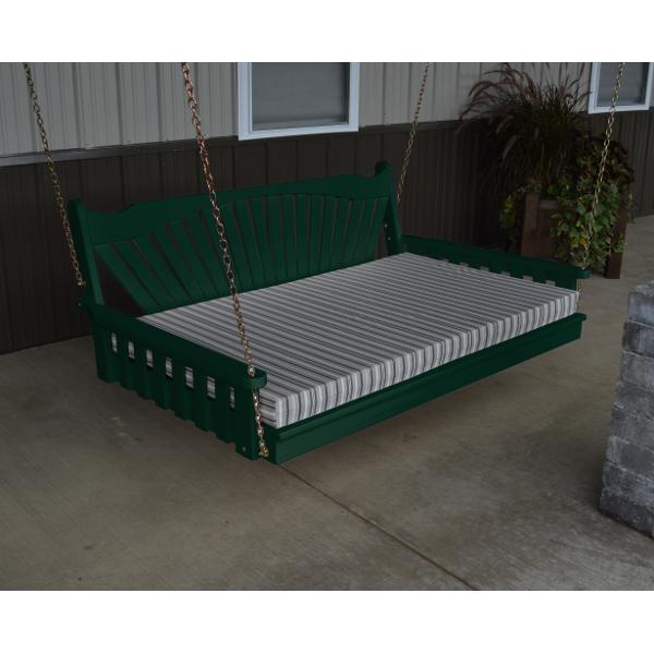 Yellow Pine Swing Bed with Fanback - Outdoor Hanging Bed for Porch, Patio, or Garden Relaxation