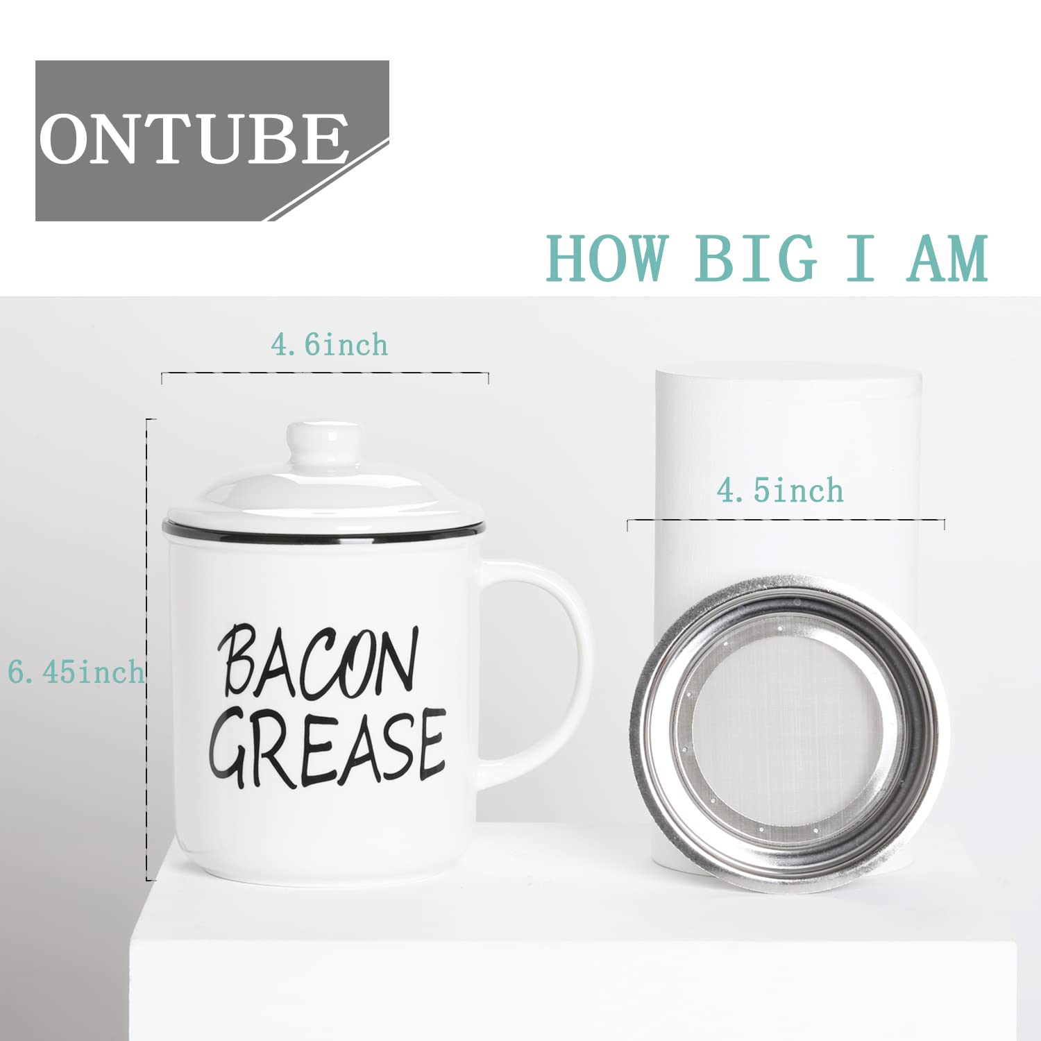 Premium Ceramic Bacon Grease Keeper with Built-in Strainer - White - Perfect for Kitchen Storage & Cooking Oil Recycling