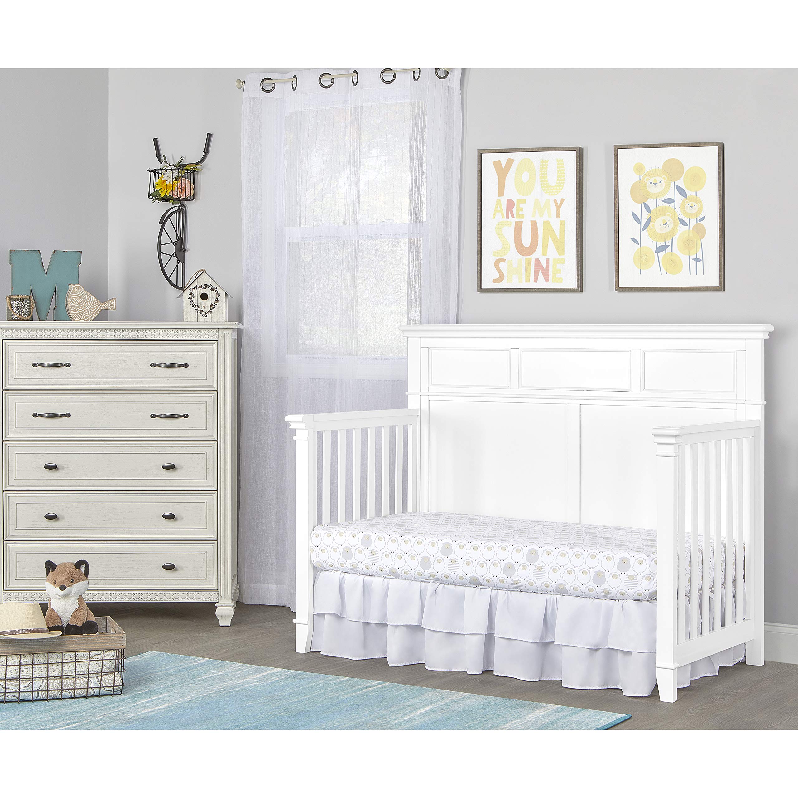 Dream On Me Dover 4-in-1 Convertible Crib in White - Adjustable Mattress Heights, Stationary Side Rails, Solid Wood Nursery Furniture for Baby's Bedroom | Safe & Stylish Baby Crib for Newborn to Toddler Transition