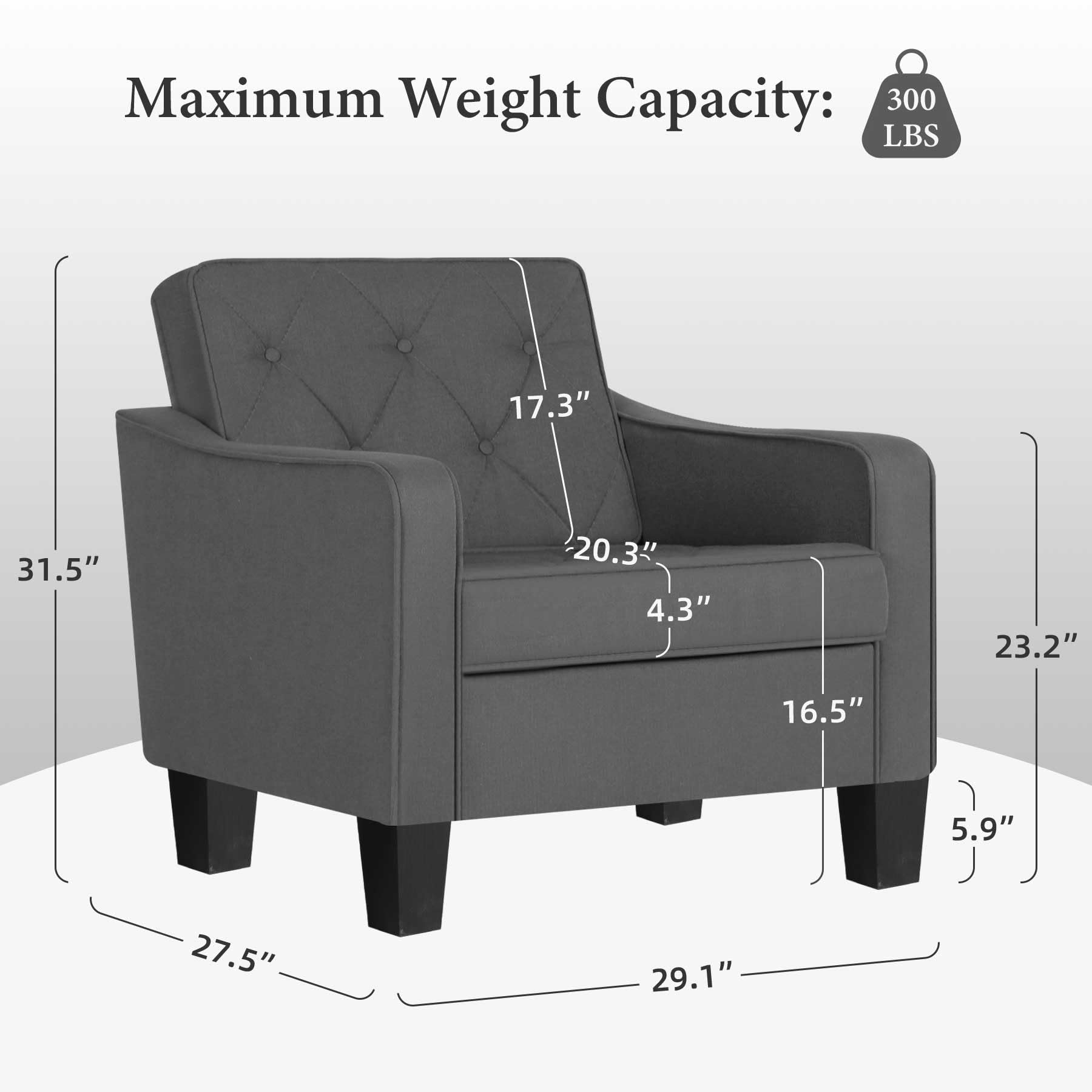 STHOUYN 2-Piece Grey Tufted Accent Chairs Set - Modern Living Room Armchairs, Comfortable Club Chairs for Bedroom, Office & Small Spaces - Perfect for Reading, Waiting Areas & Home Decor