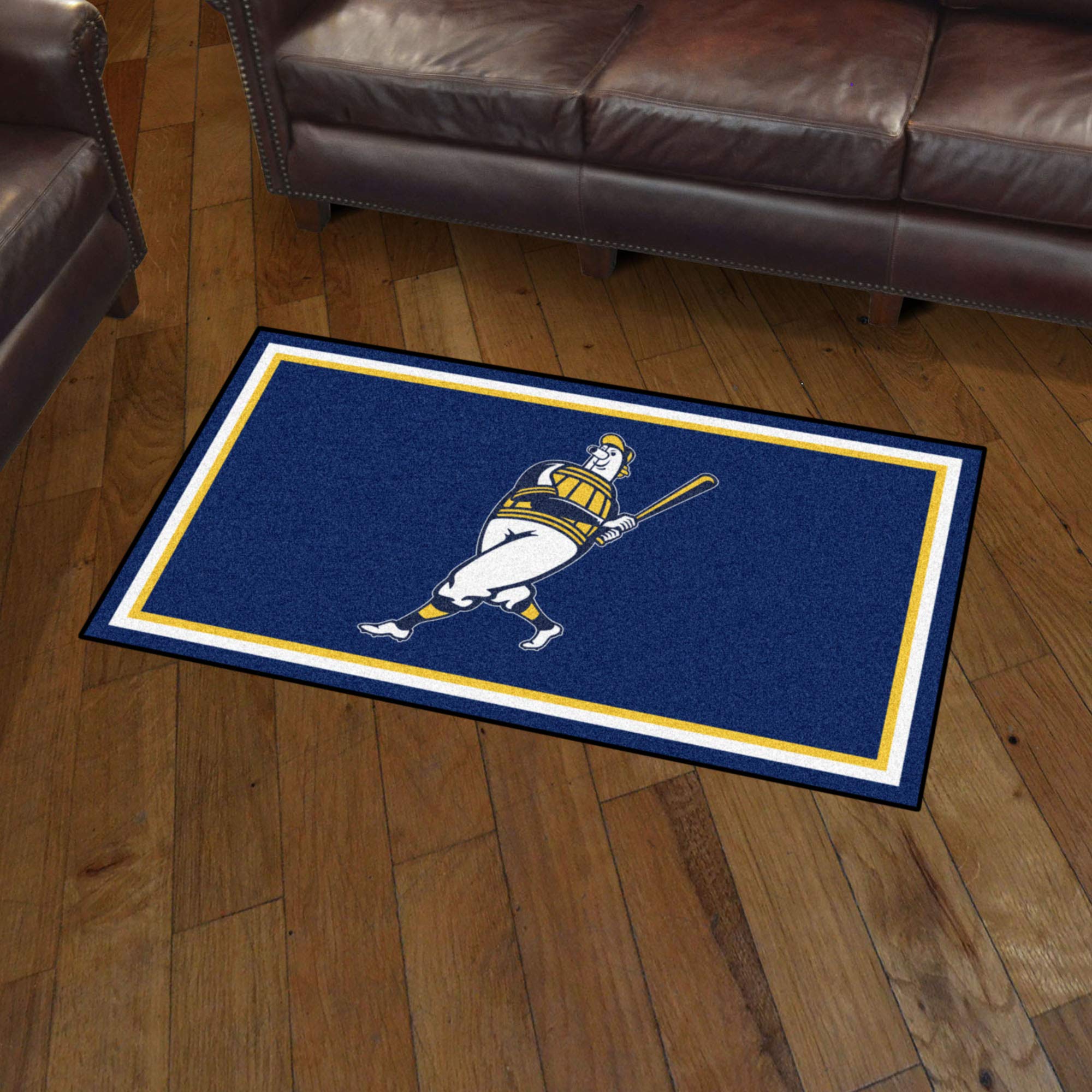 MLB Milwaukee Brewers Barrell Man 3ft x 5ft Plush Soft Area Rug for Living Room, Bedroom, and Game Room Decor - Officially Licensed Baseball Fan Gift