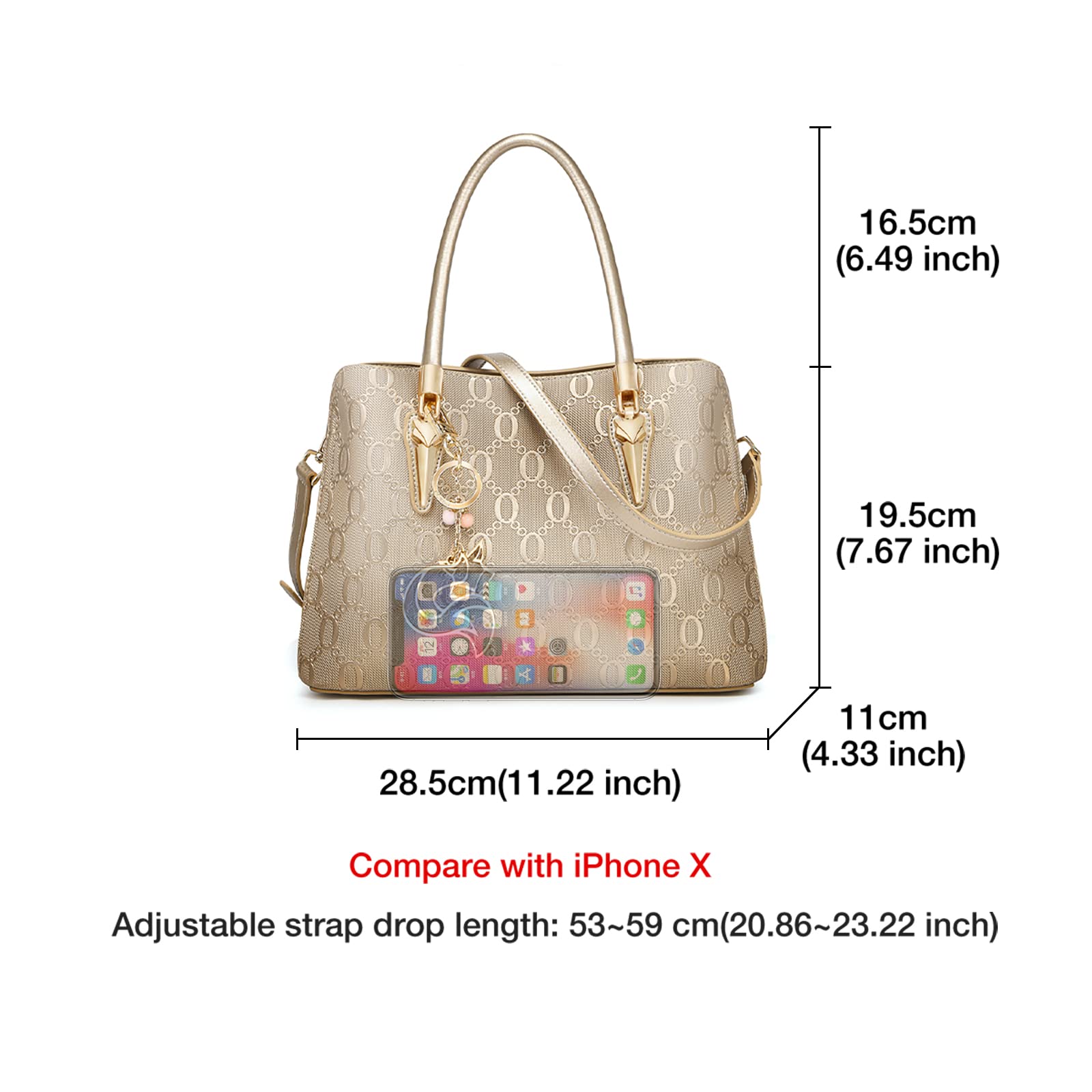 FOXLOVER Women's Cow Leather Top-Handle Satchel Handbag with Chain Pattern & Magnetic Zipper Closure - Crossbody Strap for Work, Travel & Everyday Use