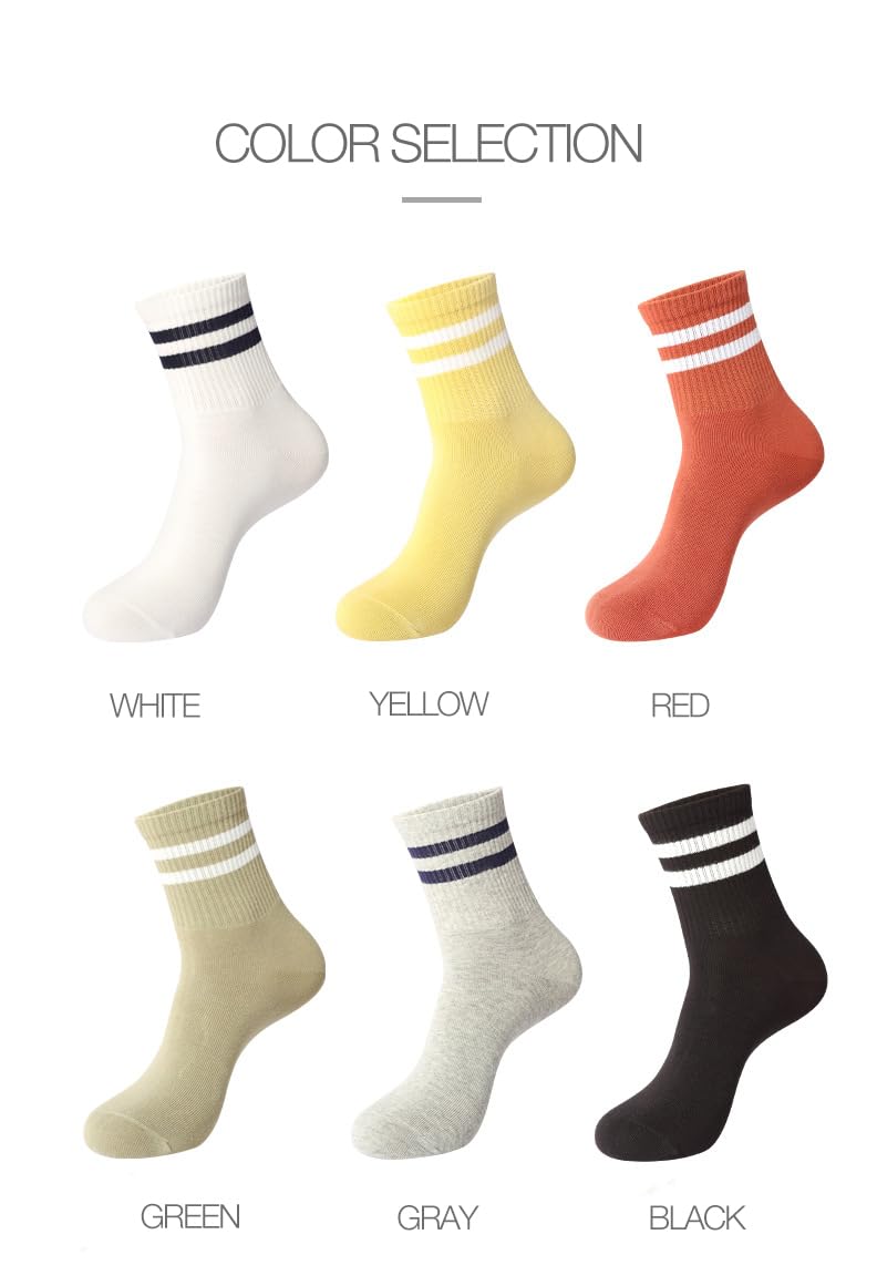 6 Pairs Women's Cotton Striped Athletic Crew Socks - Breathable Comfort for Running, Gym & Daily Wear - All Season Fashion Socks for Workouts, Sports & Casual Outfits