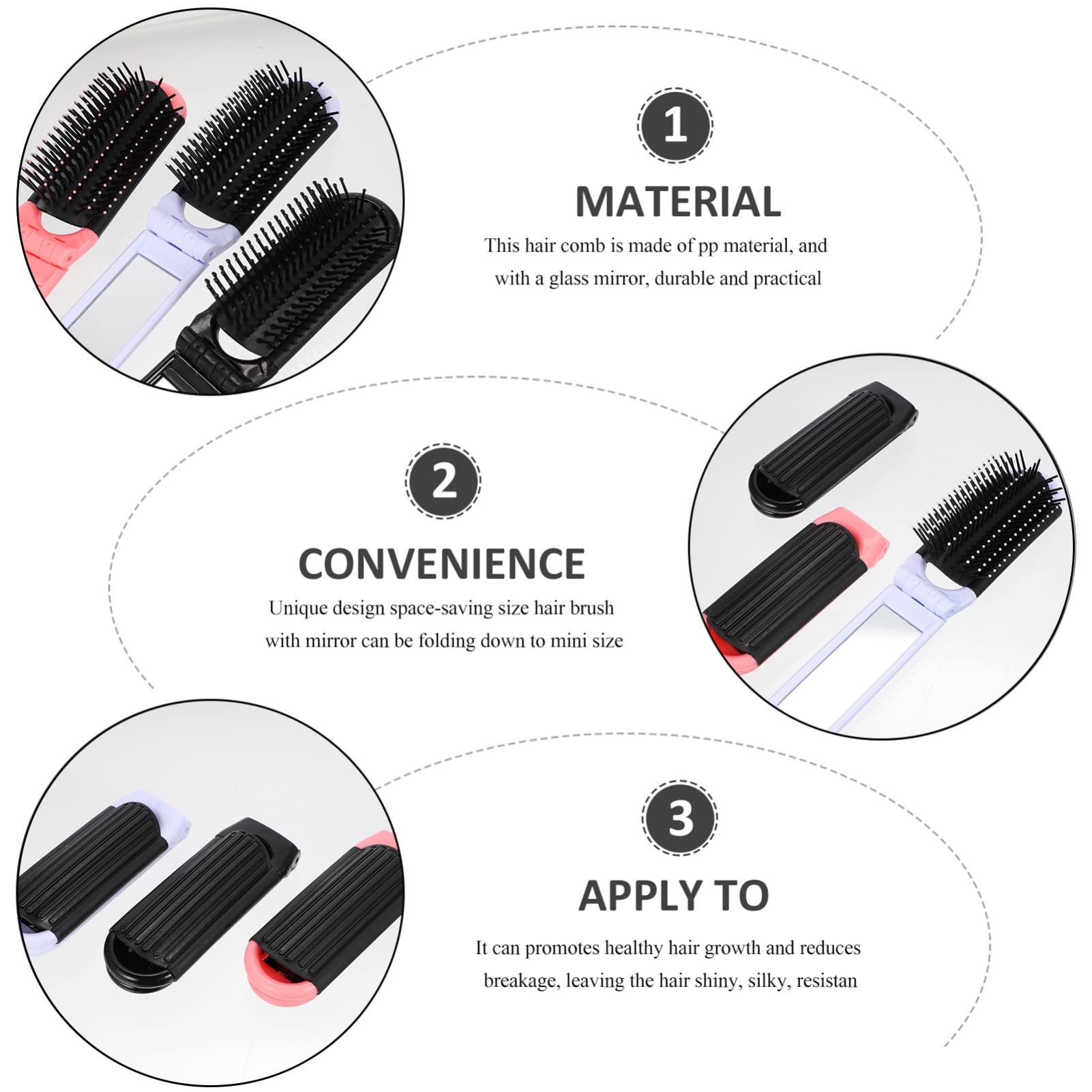 Men's Folding Hair Brush with Mirror - 6pcs Compact Travel Brush for Gym, Car & Purse