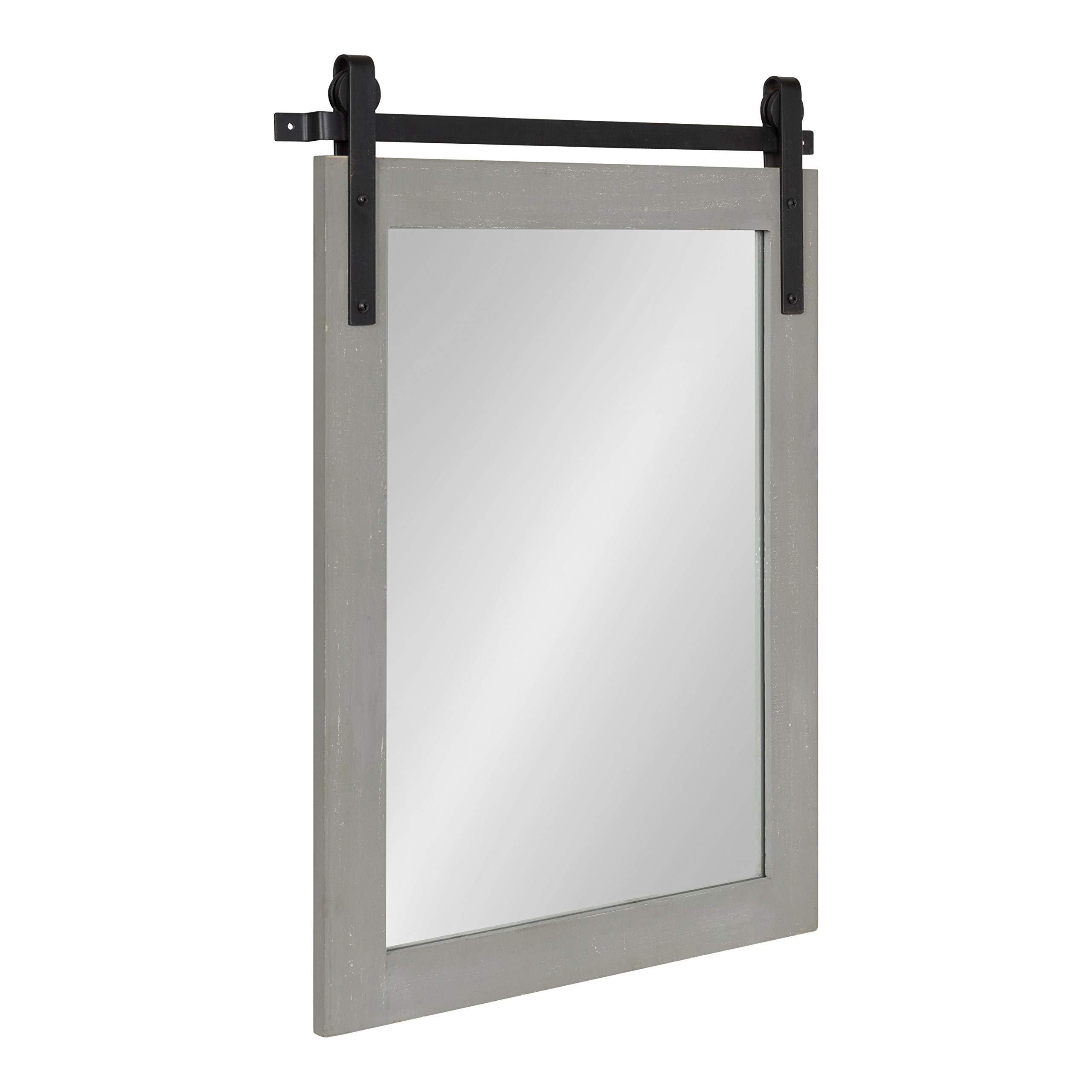 Kate and Laurel Cates Farmhouse Wood Framed Wall Mirror - 18x26 Inches Rustic Gray Barn Door Style Mirror - Perfect for Living Room, Bedroom, Entryway & Farmhouse Decor