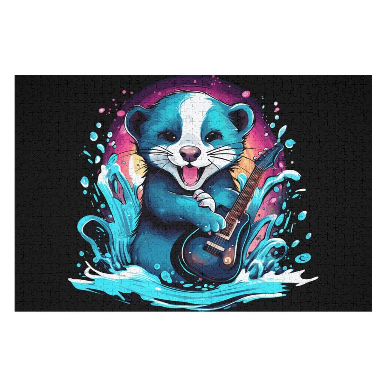 Custom Photo Jigsaw Puzzle 1000 Pieces - Funny Ferret Playing Guitar Wooden Puzzle for Adults | Personalized Gift, Home Decor & Relaxation Activity