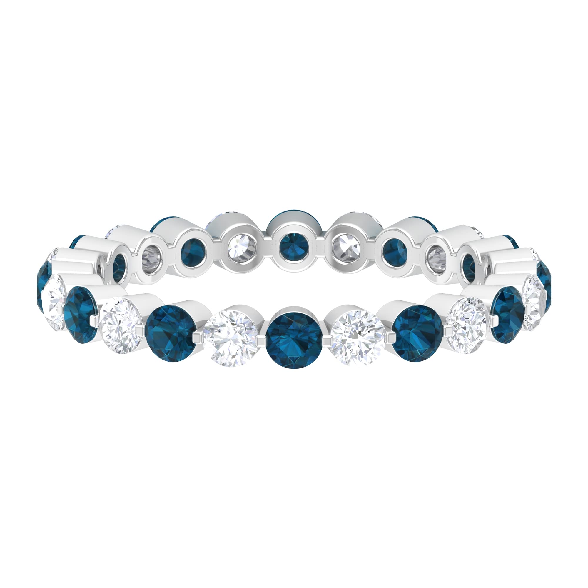 1.75 CT London Blue Topaz & Diamond Ring in 14K Solid Gold - Floating & Full Eternity Band for Women - Perfect for Engagement, Anniversary & Special Occasions