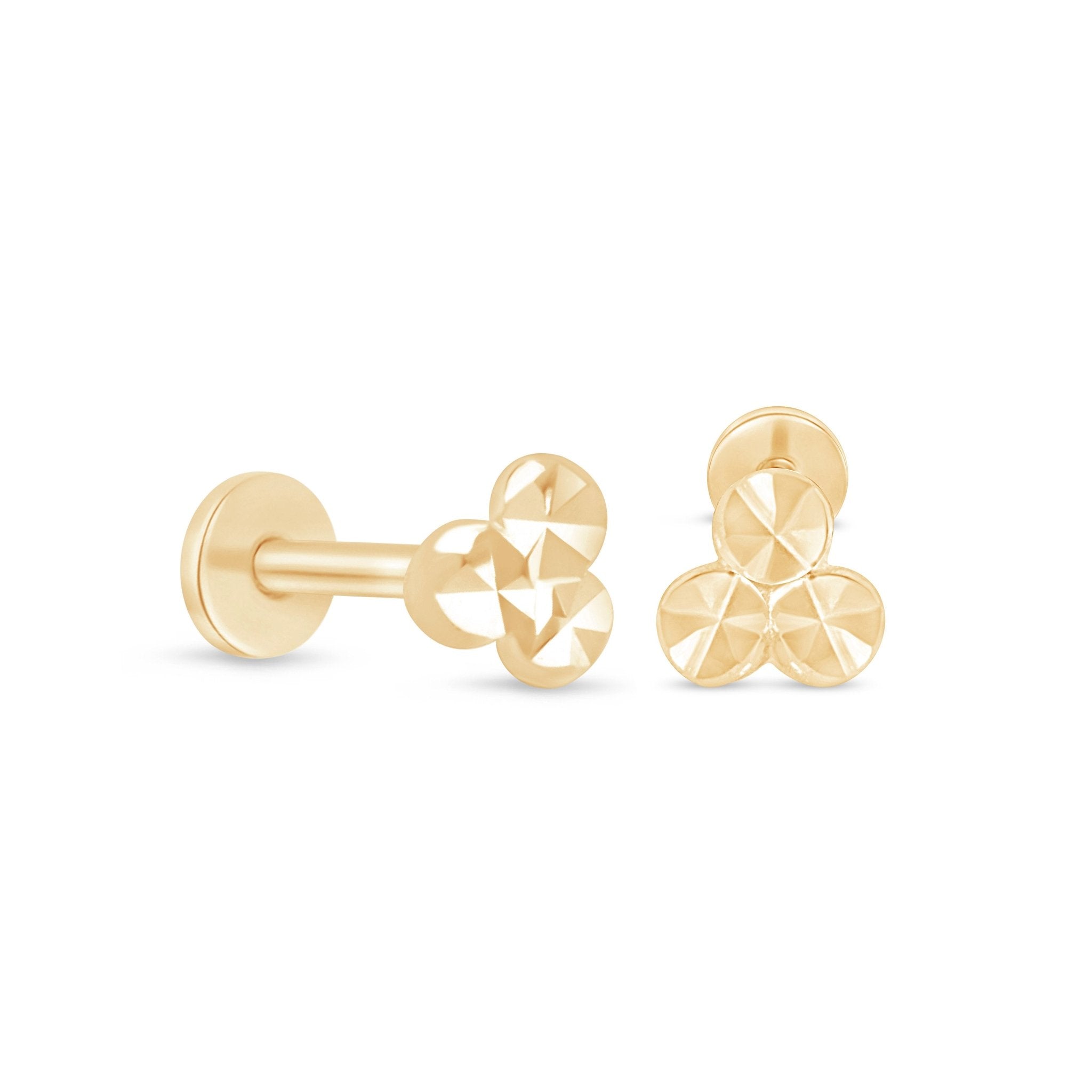 14K Yellow Gold Diamond Cut Trinity Flat Back Stud Earrings for Women - Perfect for Everyday Wear, Parties & Special Occasions