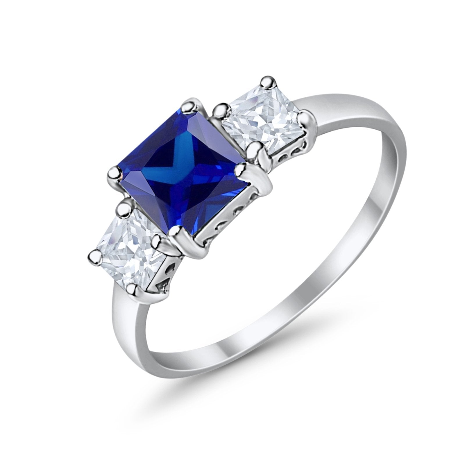 3 Stone Princess Cut Cubic Zirconia Ring - 925 Sterling Silver Fashion Jewelry for Women - Perfect for Weddings, Anniversaries & Special Occasions