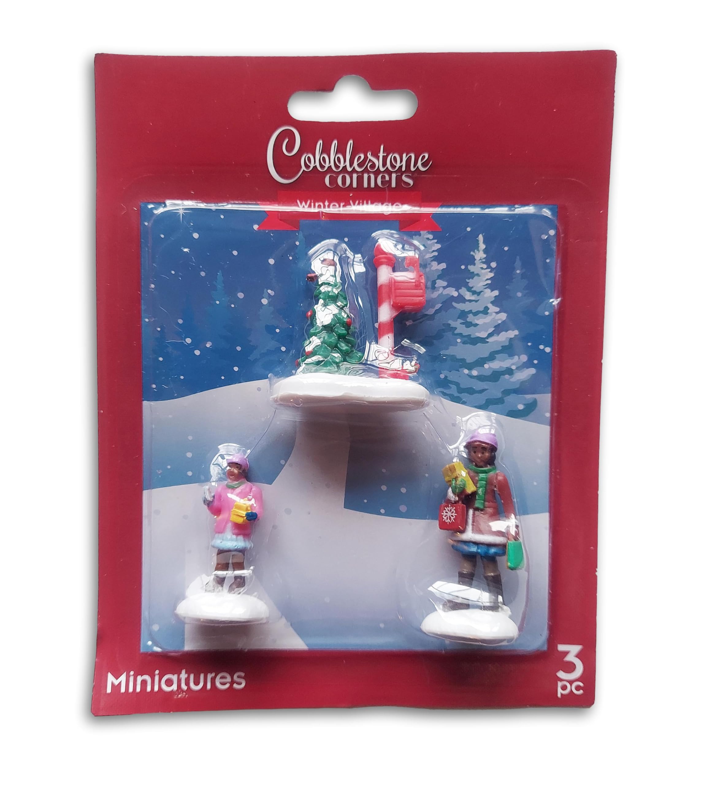 Cobblestone Corners Christmas Village Collection - 3 Piece Miniature Figurine Set (Santa Mailbox, Gift Shopping Scene) for Holiday Home Decor & Winter Village Displays