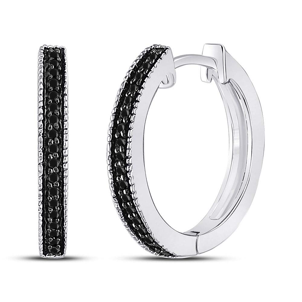10K White Gold Women's Round Black Enhanced Diamond Hoop Earrings - 1/10 CTTW - Perfect for Weddings, Parties & Special Occasions