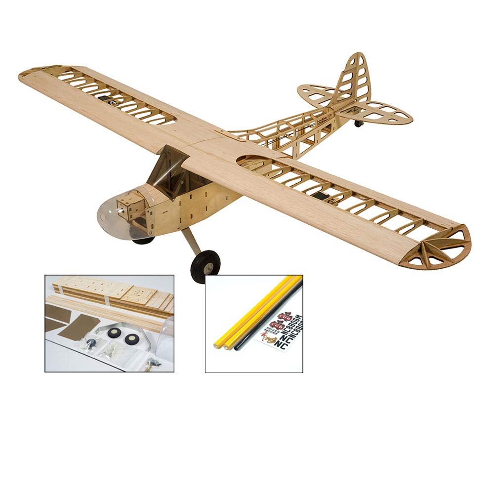 DW Hobby 1.2M Balsa Wood Piper Cub J3 RC Airplane Kit - Laser-Cut Unassembled Remote Control Model Plane for Adults & Hobbyists | Outdoor Flying, Backyard Fun & Aviation Enthusiast Gift