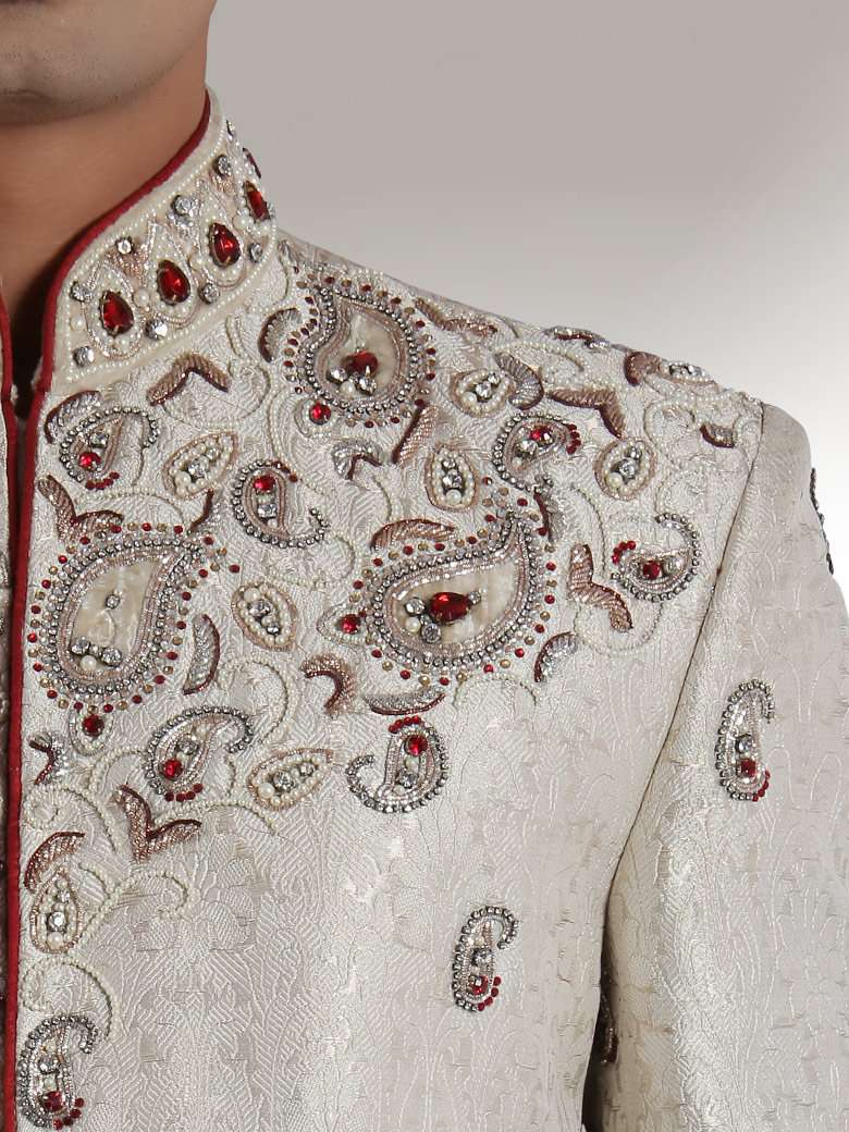 Anwar Smart Look Cream Sherwani for Men | Premium Indian Wedding Sherwani Outfit | Perfect for Groom, Groomsmen & Special Occasions