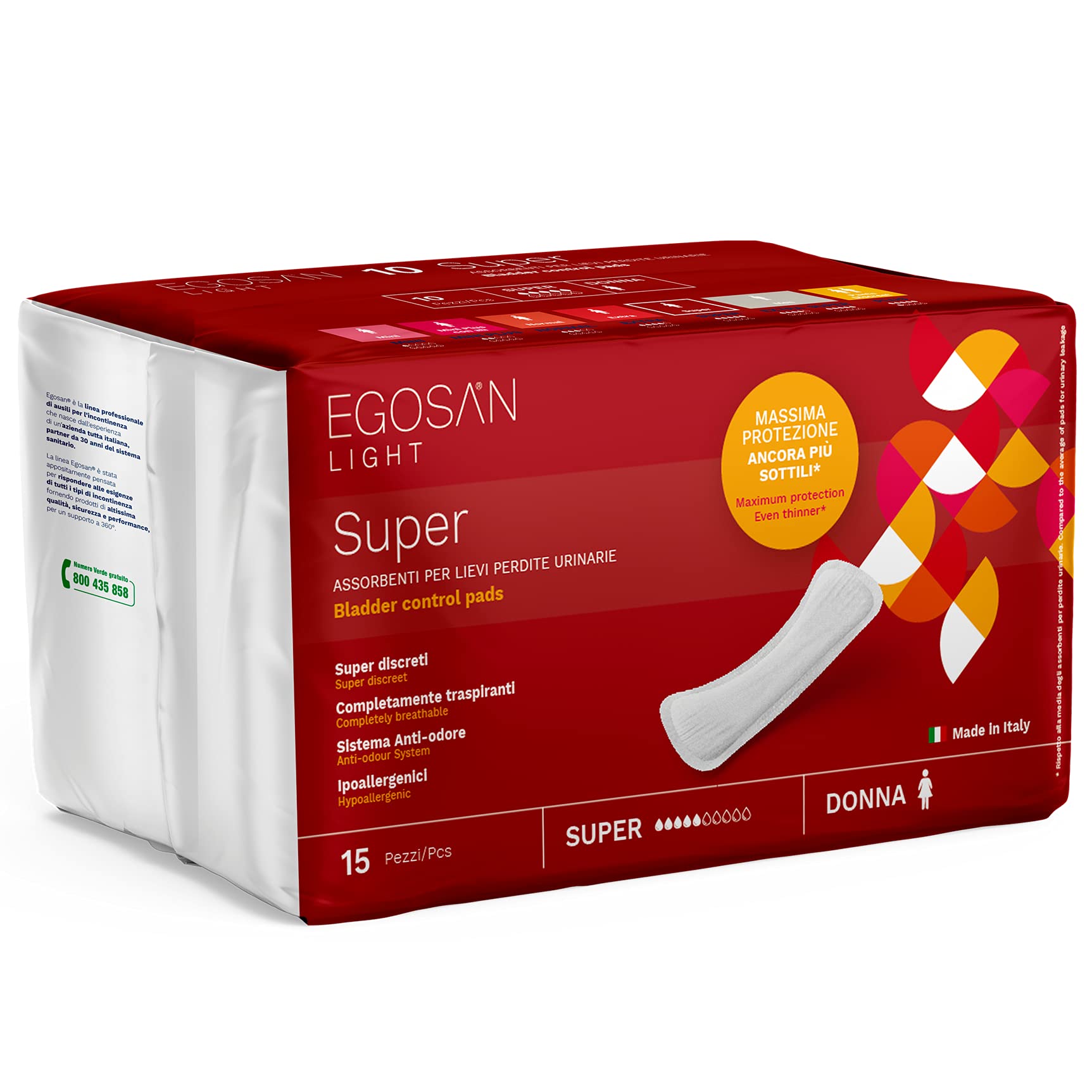 Egosan Super Anti-Leak Control Feminine Pads for Women - Ultra Soft, Hypoallergenic with Odor Control - Extra Long (90 Count, 6 Packs of 15) | Perfect for Overnight Protection & Heavy Flow Days