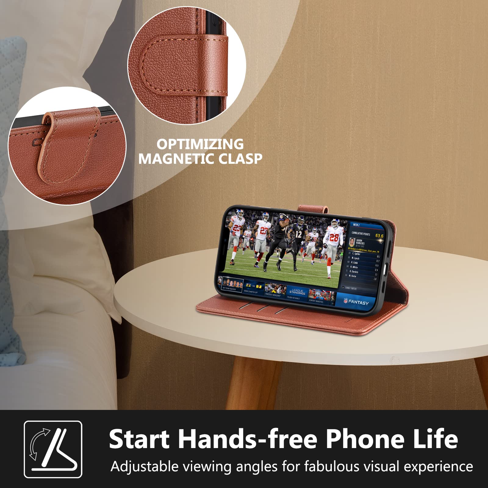 RFID Blocking Leather Wallet Case for iPhone 13 Pro Max 6.7
