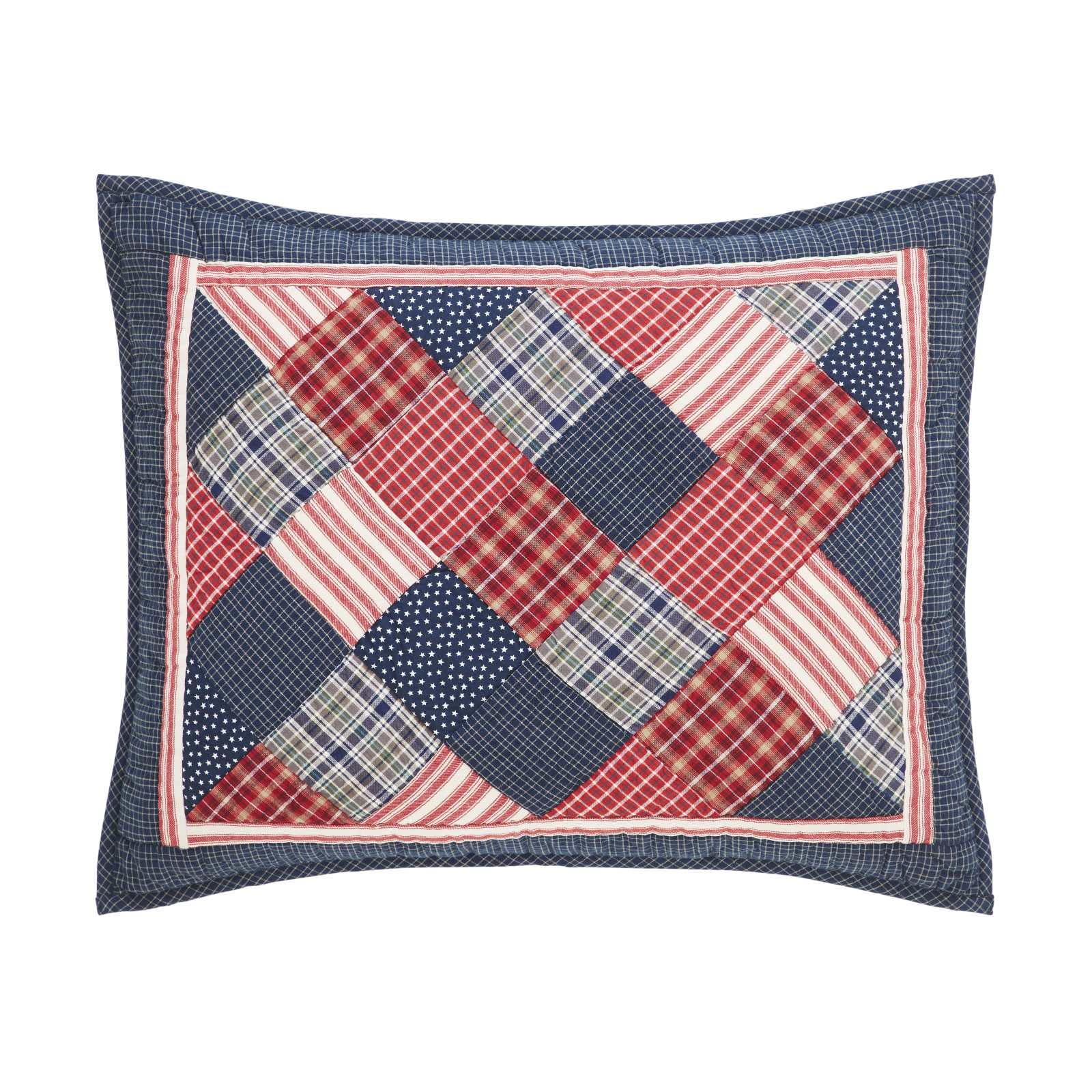 Primitive Country Americana Revere Red White Blue Patriotic Quilted Bedding Set - 5 Piece Queen Size Quilt Set for Farmhouse & Rustic Home Decor | Perfect for Guest Rooms, Master Bedrooms & Cozy Cabin Retreats