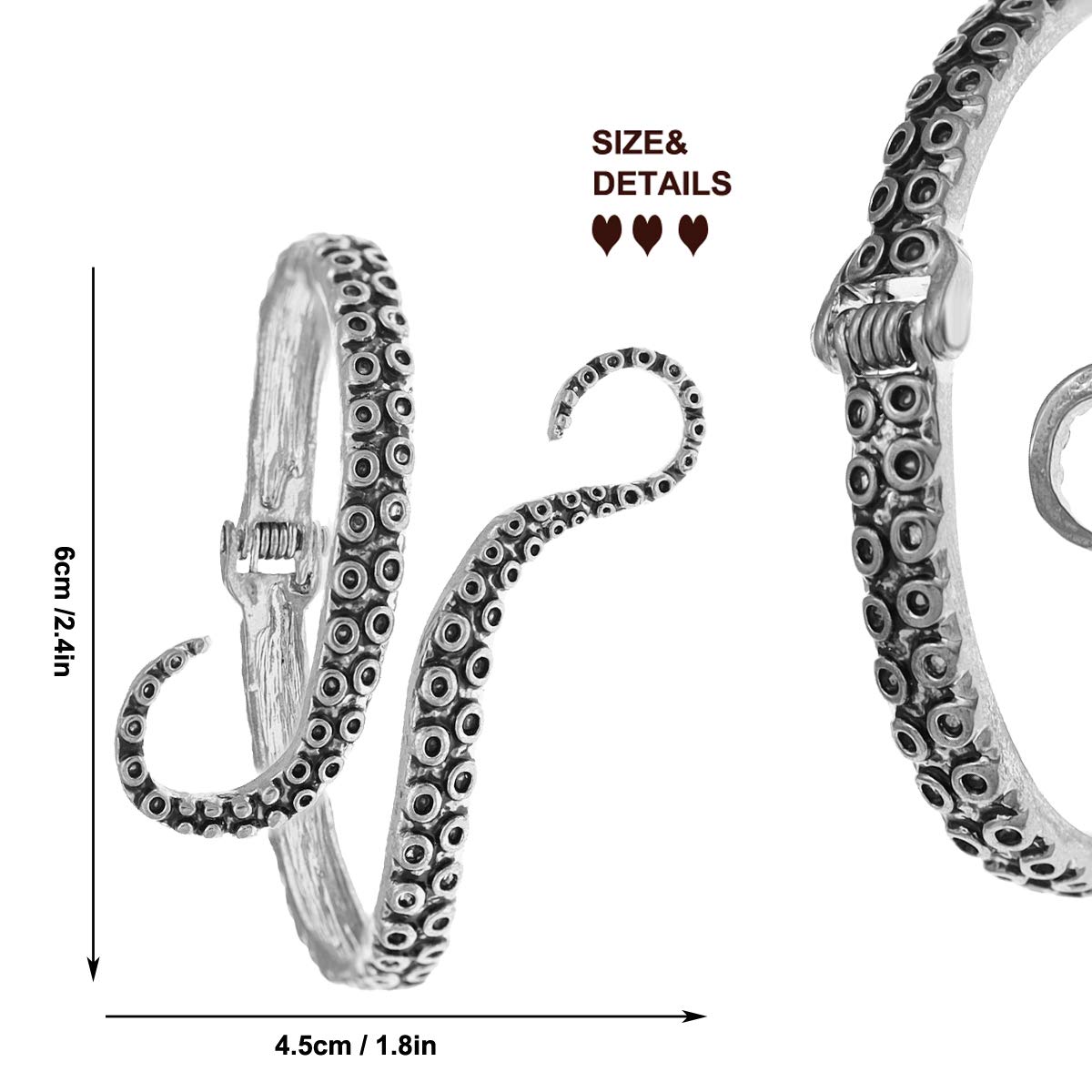RechicGu Octopus Tentacle Bracelet - Gothic Hinged Arm Cuff Bangle with Scary Sea Creature Design for Halloween Cosplay & Horror Themed Parties
