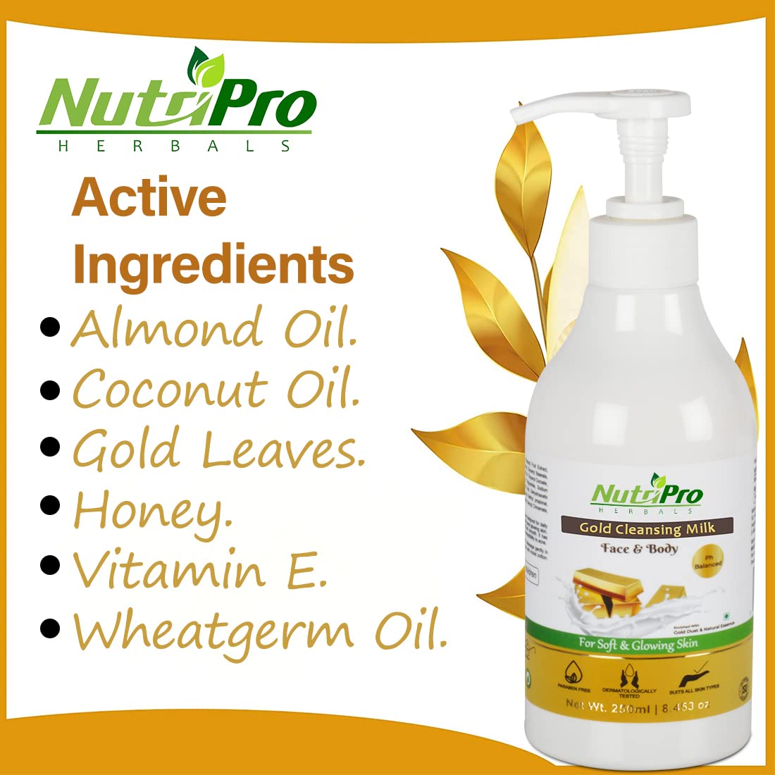 NutriPro Gold Cleansing Milk with Diamond Massage Cream 350GM - Enriched with Gold, Vitamin E, Lavender Oil & Diamond Dust for Soft, Glowing Skin & Anti-Acne Therapy | Daily Facial Cleanser & Luxury Skincare for Radiant Complexion