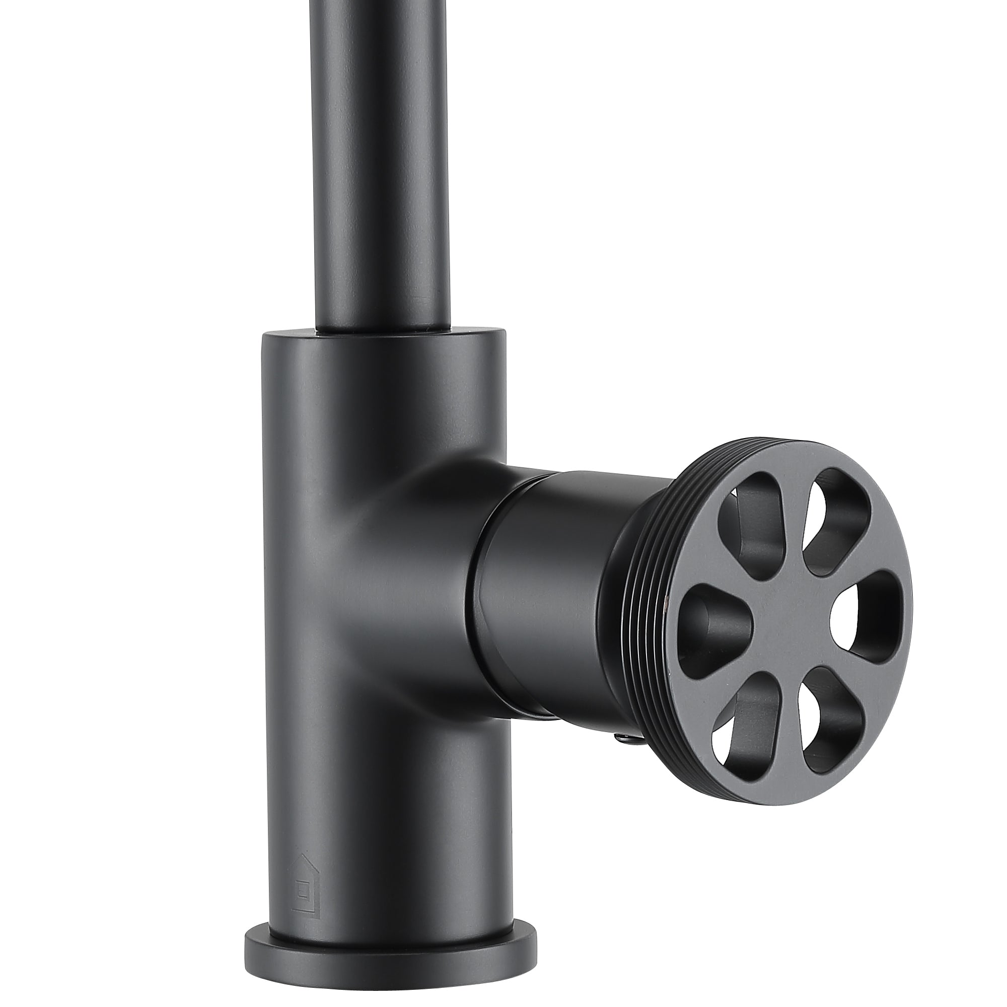 Ancona Matte Black Round Wheel Handle 1-Hole Deck Mount Bathroom Faucet - Perfect for Modern Vanities, Small Bathrooms & Water-Saving Designs