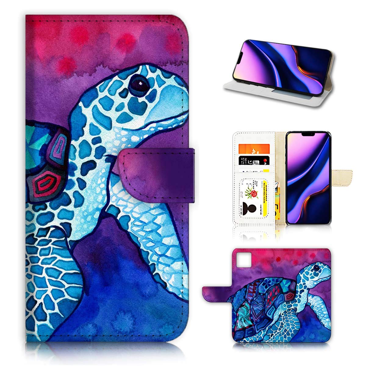 Premium Flip Wallet Phone Case for iPhone 11 - A20298 Art Turtle Design | Slim Protective Cover with Card Slots | Perfect for Everyday Use, Travel & Business Meetings