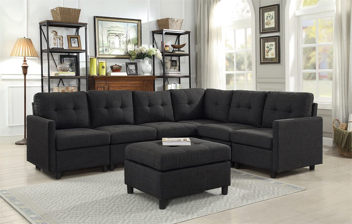 Modular Sectional Sofa Ottoman Bench - Dark Grey Footstool for Living Room & Entryway | Perfect for Relaxing, Extra Seating & Home Decor
