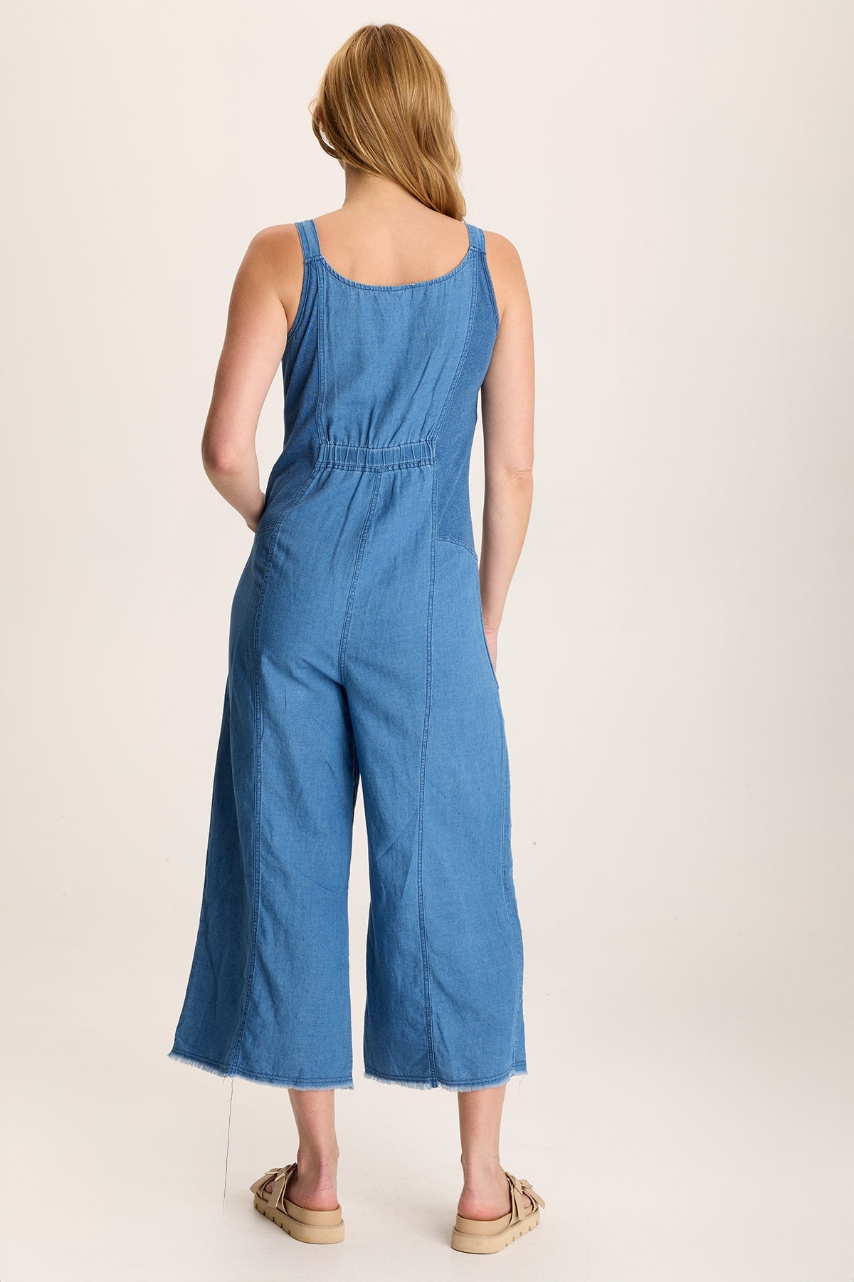 Jalila Women's Mock Denim Jumpsuit - Indigo Twill Romper with Pockets | Casual Outfit for Summer, Streetwear & Date Night
