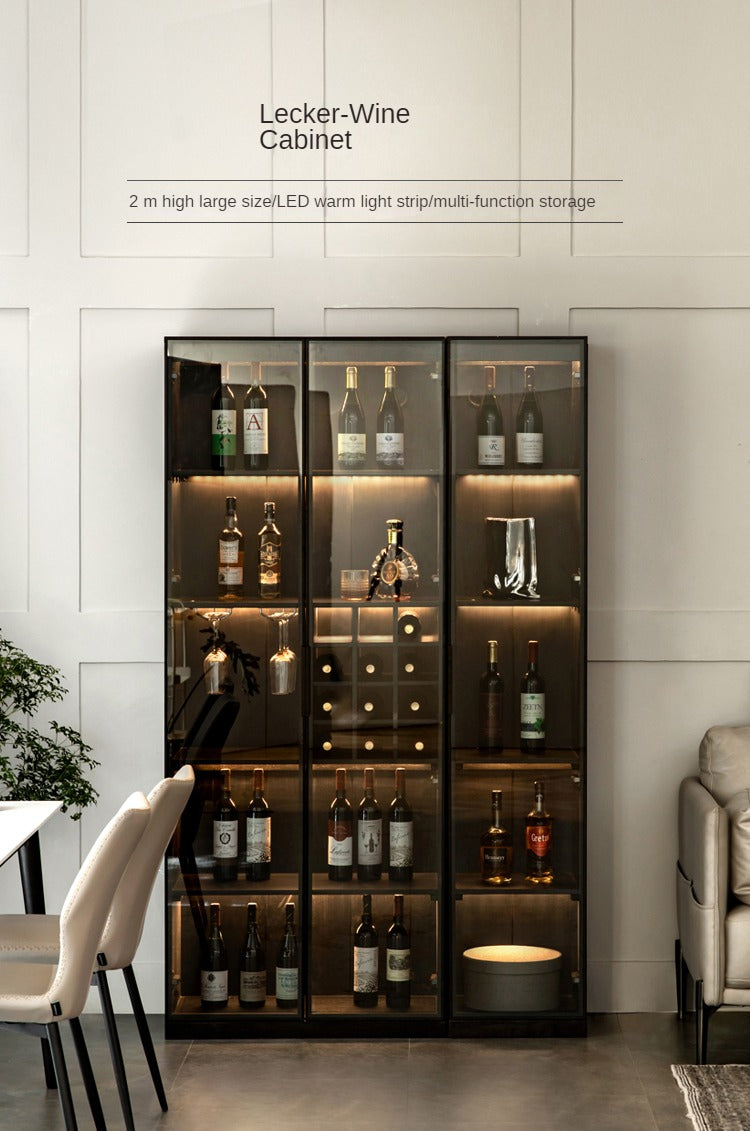 Premium Oak Solid Wood Wine Cabinet with Glass Doors - Elegant Display for Wine Bottles, Perfect for Dining Room, Bar, or Home Cellar Storage