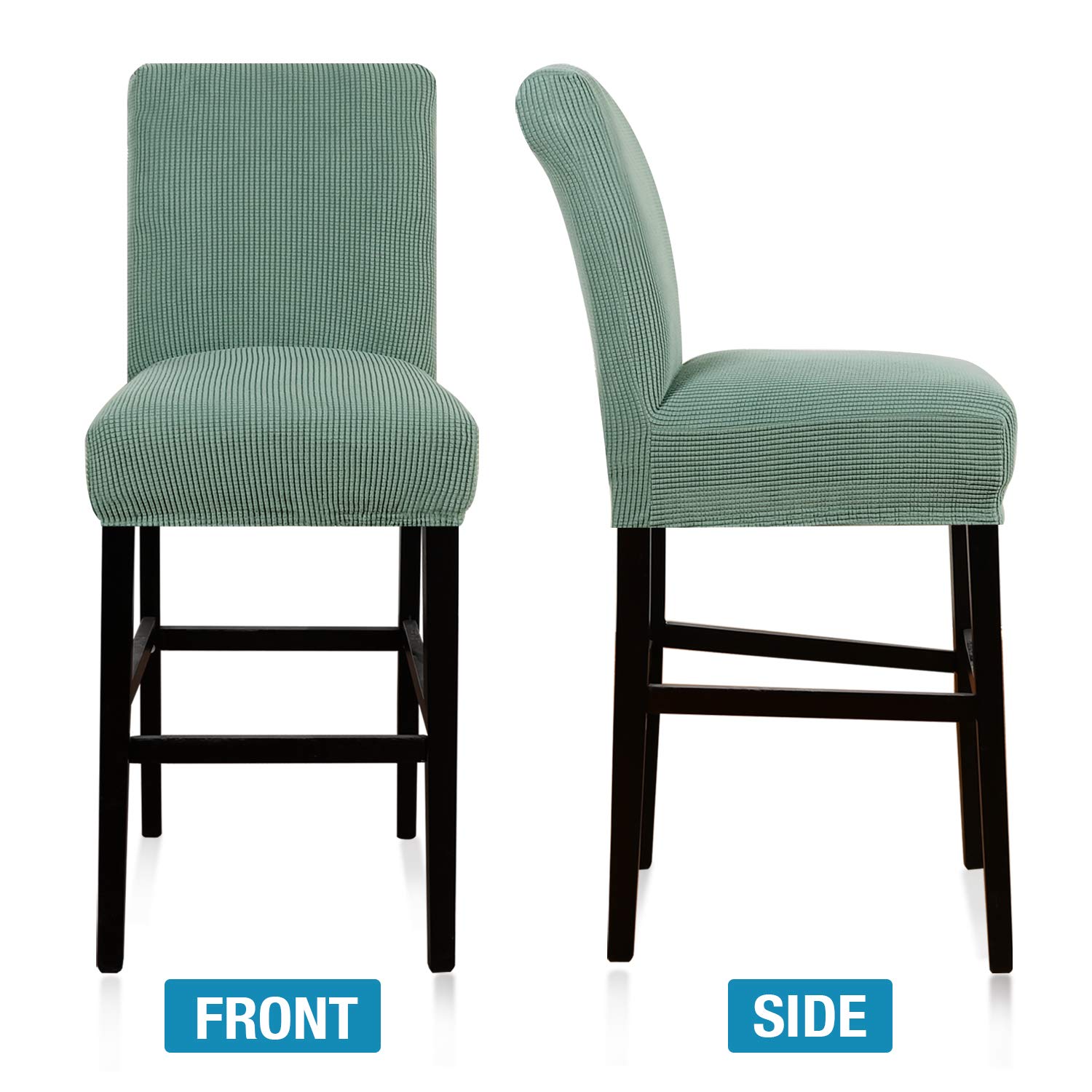 Flamingo P Stool Covers - 2 Pack Stretch Jacquard Fabric Dining Chair Seat Covers with Elastic Bottom, Removable Slipcovers for Kitchen, Dining Room, Bar Stools - Sage Green