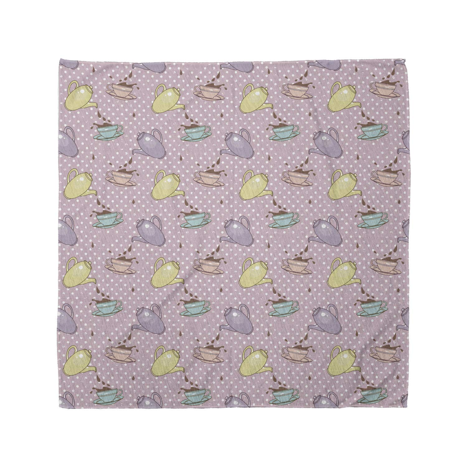 Ambesonne Tea Party Bandana - Stylish Polka Dot Pot Cups Design, Unisex Head & Neck Scarf for Women & Men - Perfect for Tea Parties, Costumes & Fashion Accessories