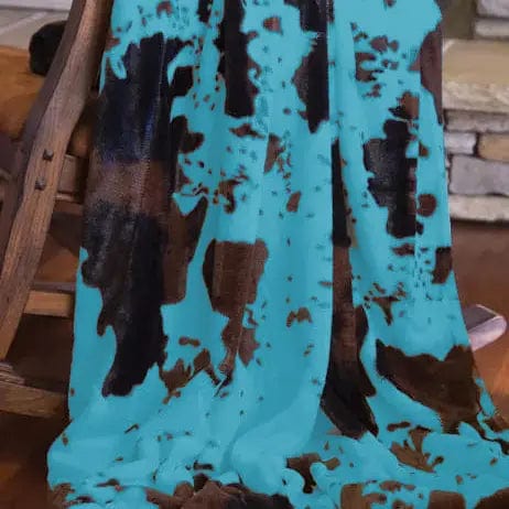 Turquoise Cowhide Throw Blanket - Soft & Durable Southwestern Style Decorative Throw for Couch, Bed, or Chair - Perfect for Home Decor, Cozy Evenings & Gift Giving