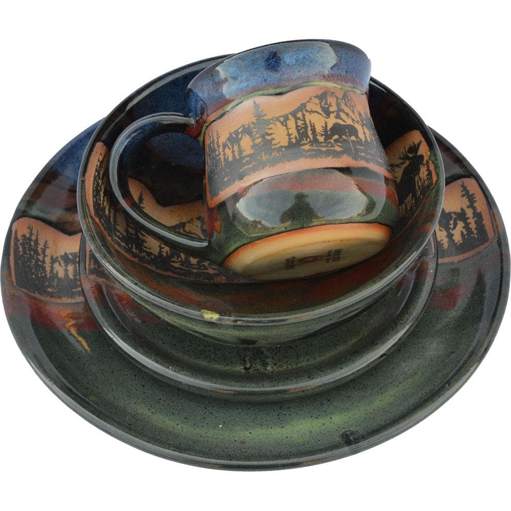 Forest Moose Pottery Dinnerware Set - Handcrafted Ceramic Plates, Bowls & Mugs for Rustic Home Dining - Perfect for Farmhouse Kitchens, Camping & Outdoor Entertaining