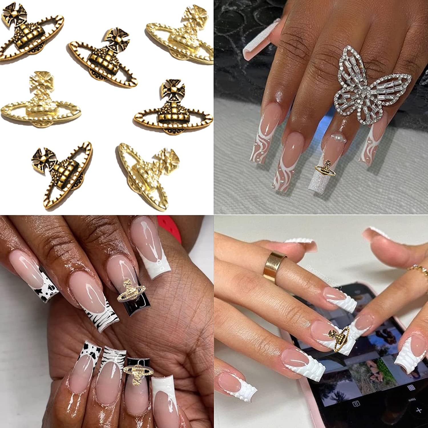 60Pcs 3D Y2K Kawaii Planet & Cross Nail Charms - Gold and Silver Nail Art Gems for Acrylic Nails, DIY Nail Jewelry Decorations for Women & Girls | Perfect for Party, Festival, and Everyday Nail Art Designs