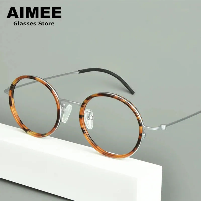 Aimee Unisex Full Rim Round Titanium Acetate Eyeglasses Frame 15503 - Lightweight & Durable Glasses for Men & Women - Perfect for Reading, Work & Everyday Wear