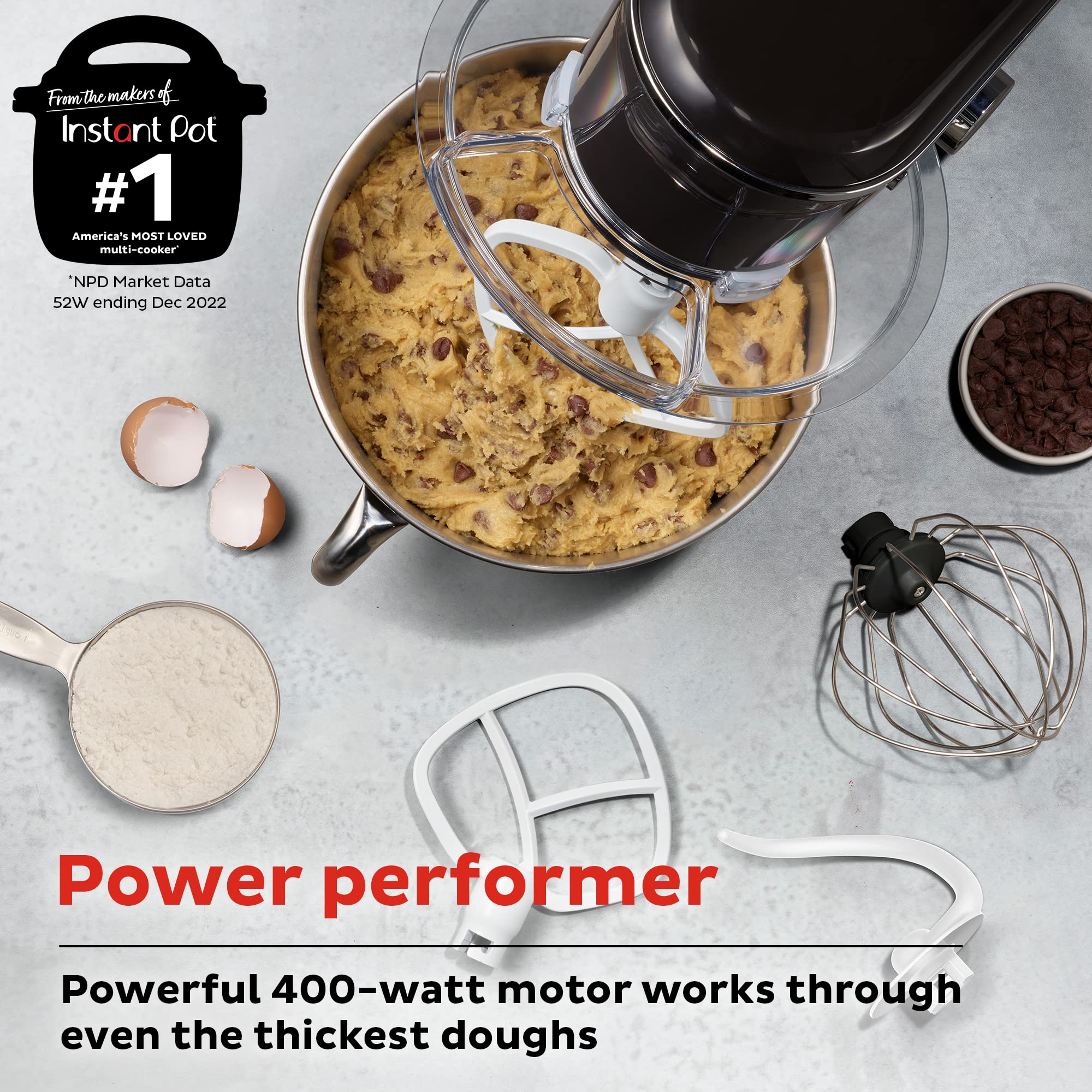 Instant Pot 6-Speed 6.3-Quart Stand Mixer with Stainless Steel Bowl - Perfect for Baking Cakes, Cookies & Bread Dough | Electric Kitchen Mixer for Home Bakers & Cooking Enthusiasts