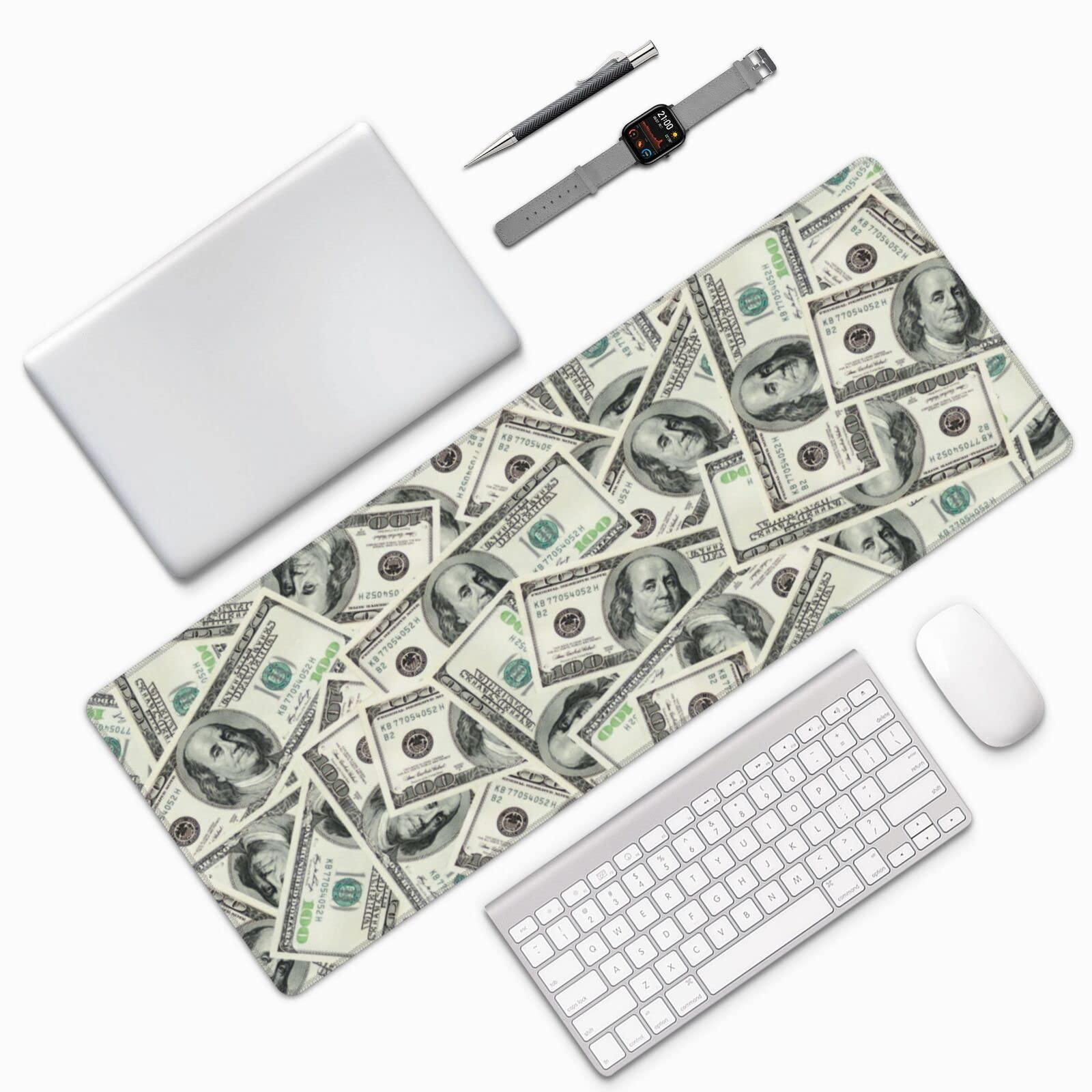 Large Extended Gaming Mouse Pad with Stitched Edges - XXL Non-Slip Desk Mat for Keyboard & Mouse - US Dollar Design - Perfect for Office, Home & Gaming Setup (Work, PC, Laptop Computer Accessories)