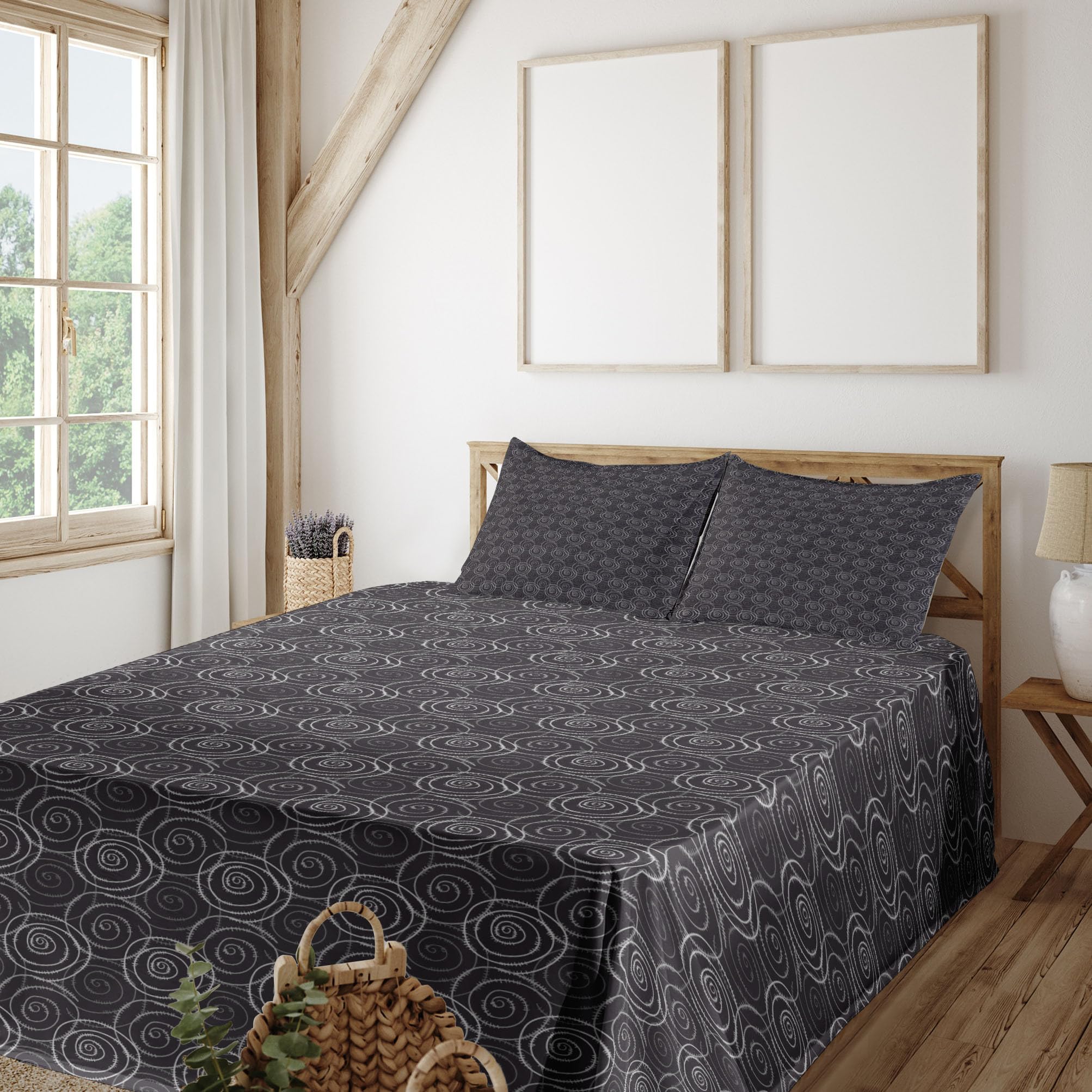Ambesonne Abstract Sheet Set - Modern Hand Drawn Whirlpool Print 4-Piece Bedding Set (King Size, Dark Purple & Pale Grey) for Luxury Bedroom Decor & Guest Room Essentials