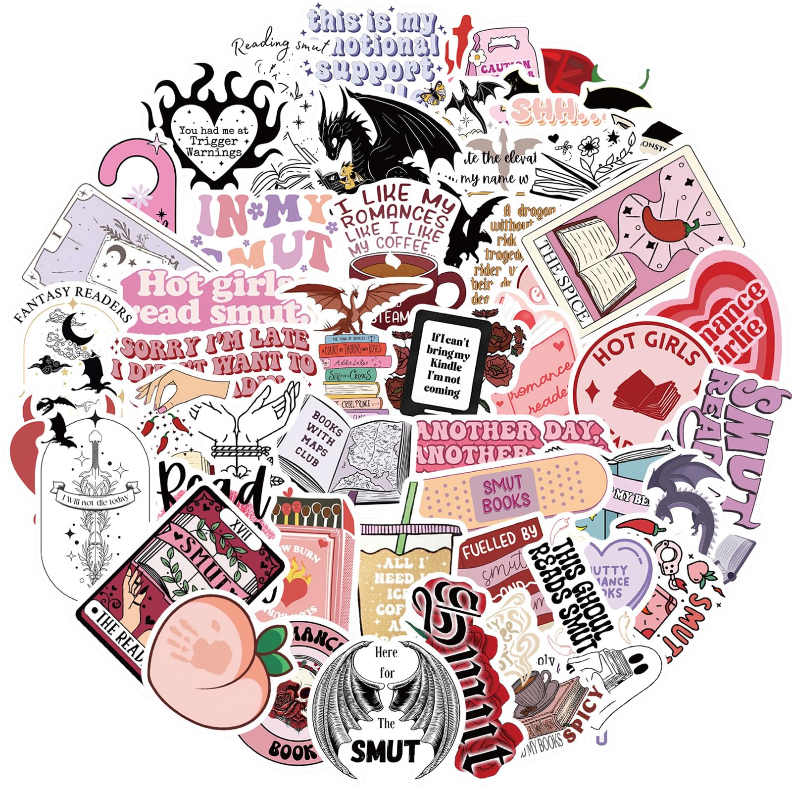 50Pcs Aesthetic Book Stickers for Kindle - Smutty Bookish Reading Stickers, Clear Case Skin Decals for Adult Book Lovers | Perfect for Booktok Fans, Reading Journals & Kindle Accessories Gifts