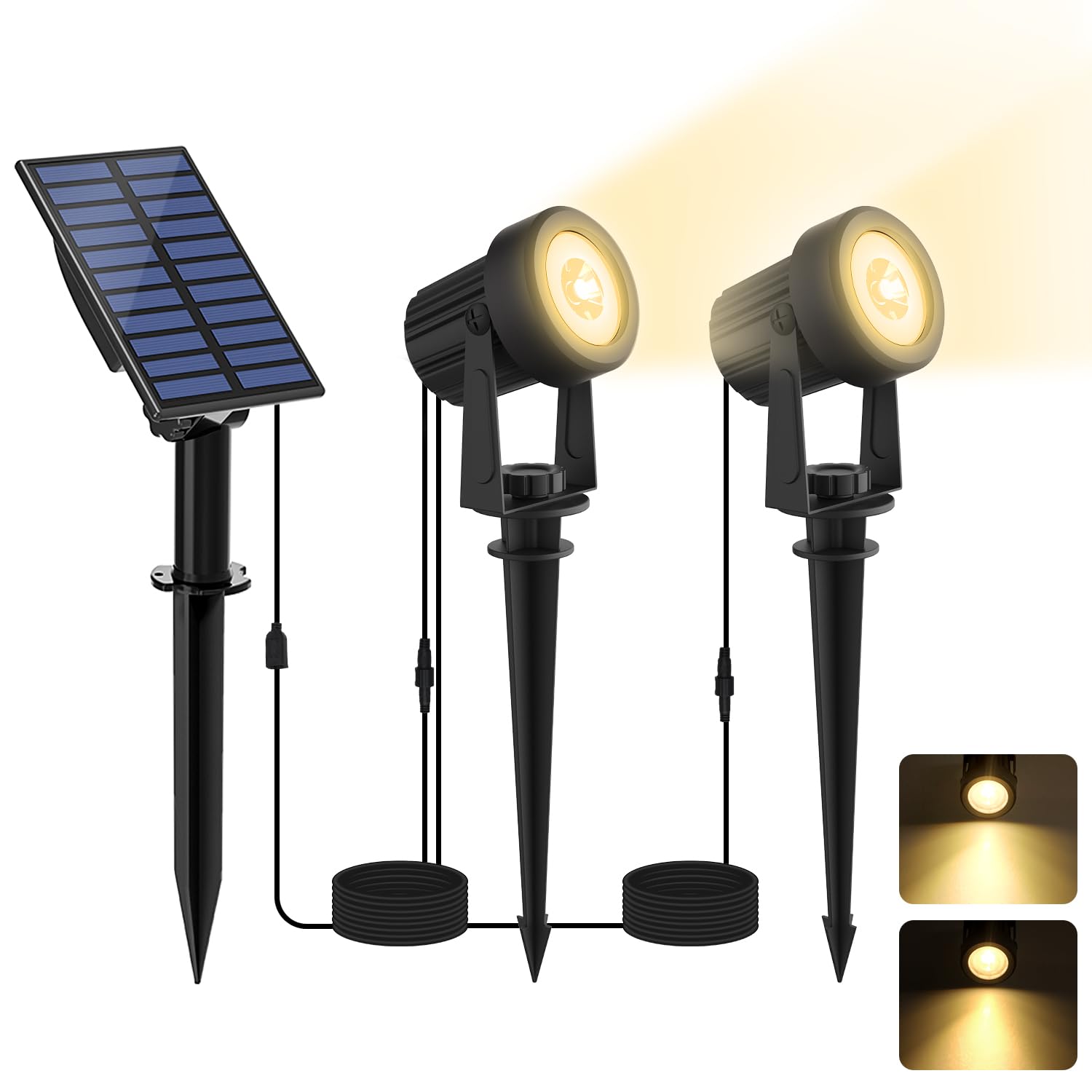 2-in-1 Solar Spotlights Outdoor - IP65 Waterproof Solar Landscape Lighting with 9.8ft Cable, Dusk to Dawn Warm White for Garden, Yard, Path & Tree Decoration | Perfect for Outdoor Security, Pathway Illumination & Landscape Highlighting