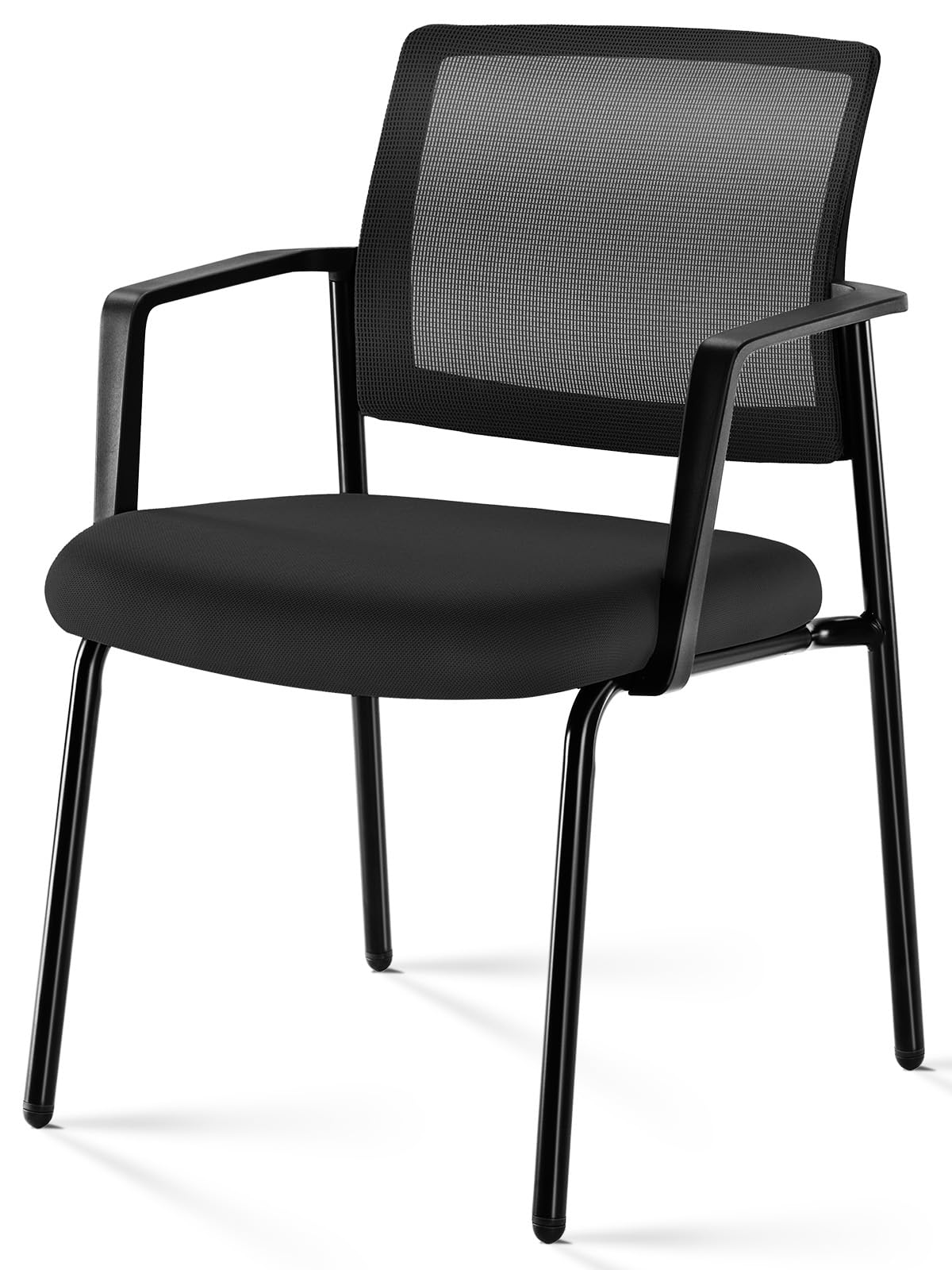 Sweetcrispy Mesh Back Stacking Arm Chairs 1 Pack - Breathable Upholstered Fabric & Sturdy Metal Frame - Easy to Store Indoor/Outdoor Stackable Chairs for Home, Office, Party - Comfortable Black Seating for Dining, Events & Relaxation
