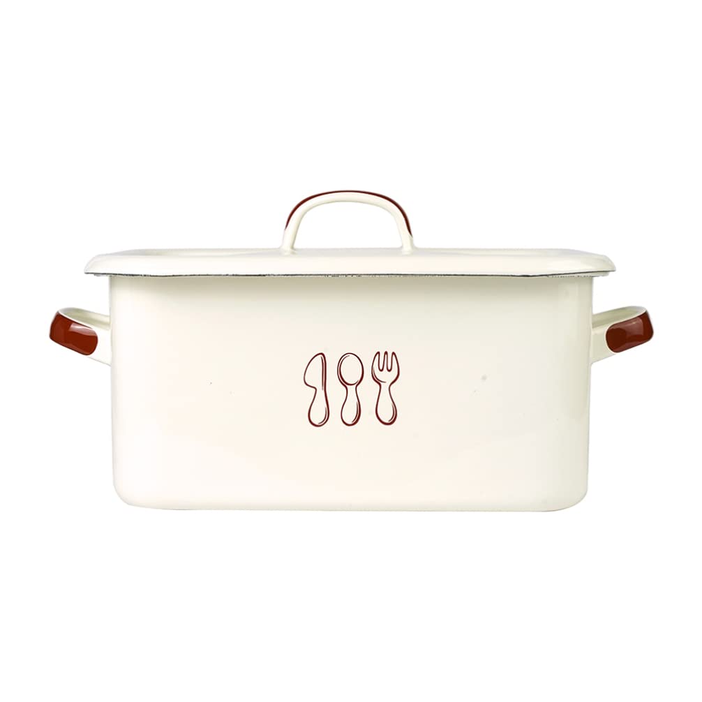 Cabilock Vintage Enamel Bread Box - High Capacity Metal Bread Bin for Kitchen Counter, Durable Enameled Storage Container, Perfect for Bread, Pastries, and Snacks Organization