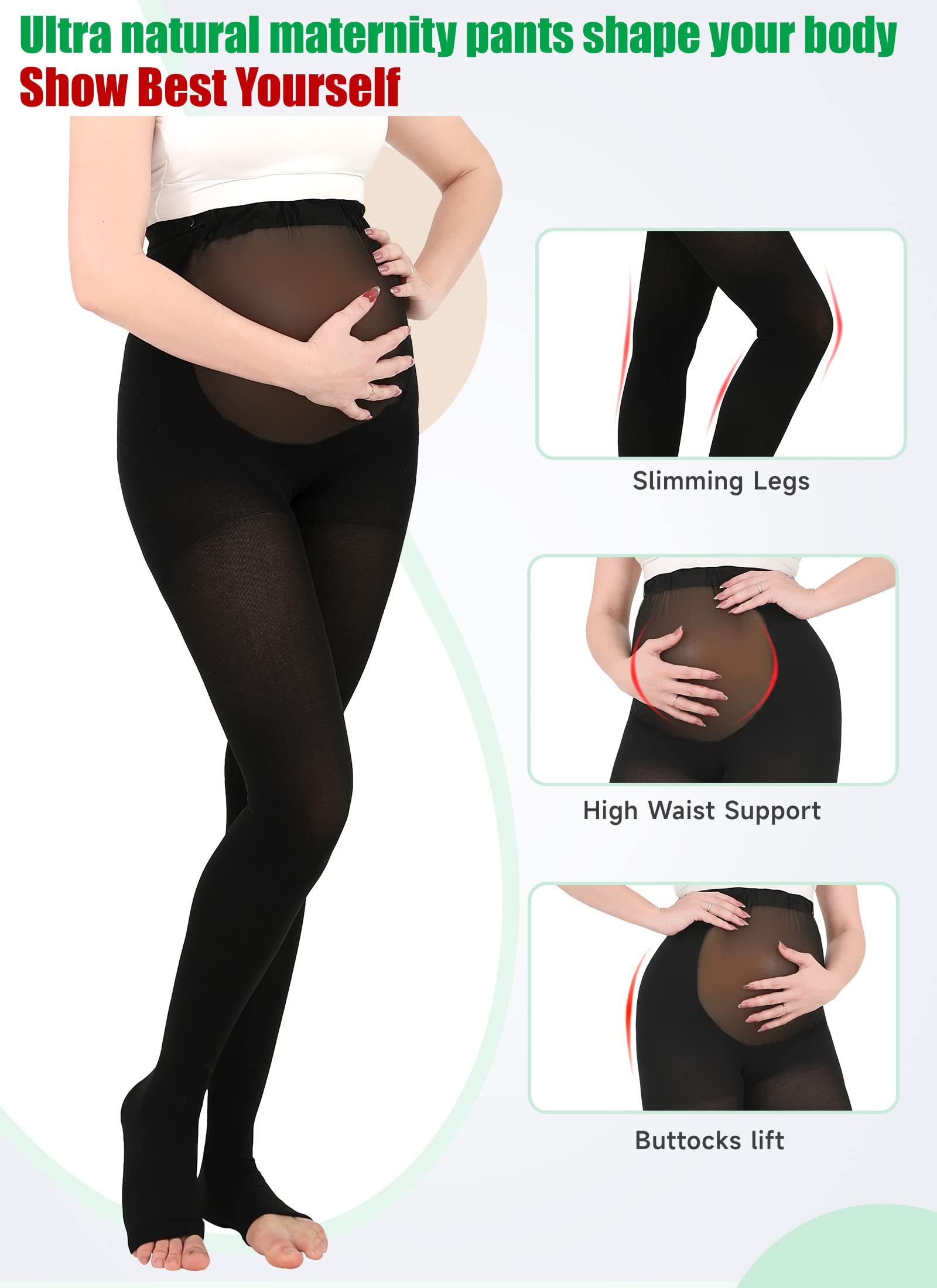 MGANG Maternity Compression Tights - 20-30 mmHg Support for Pregnancy & Varicose Veins | Open Toe for Comfort | Perfect for Work & Travel