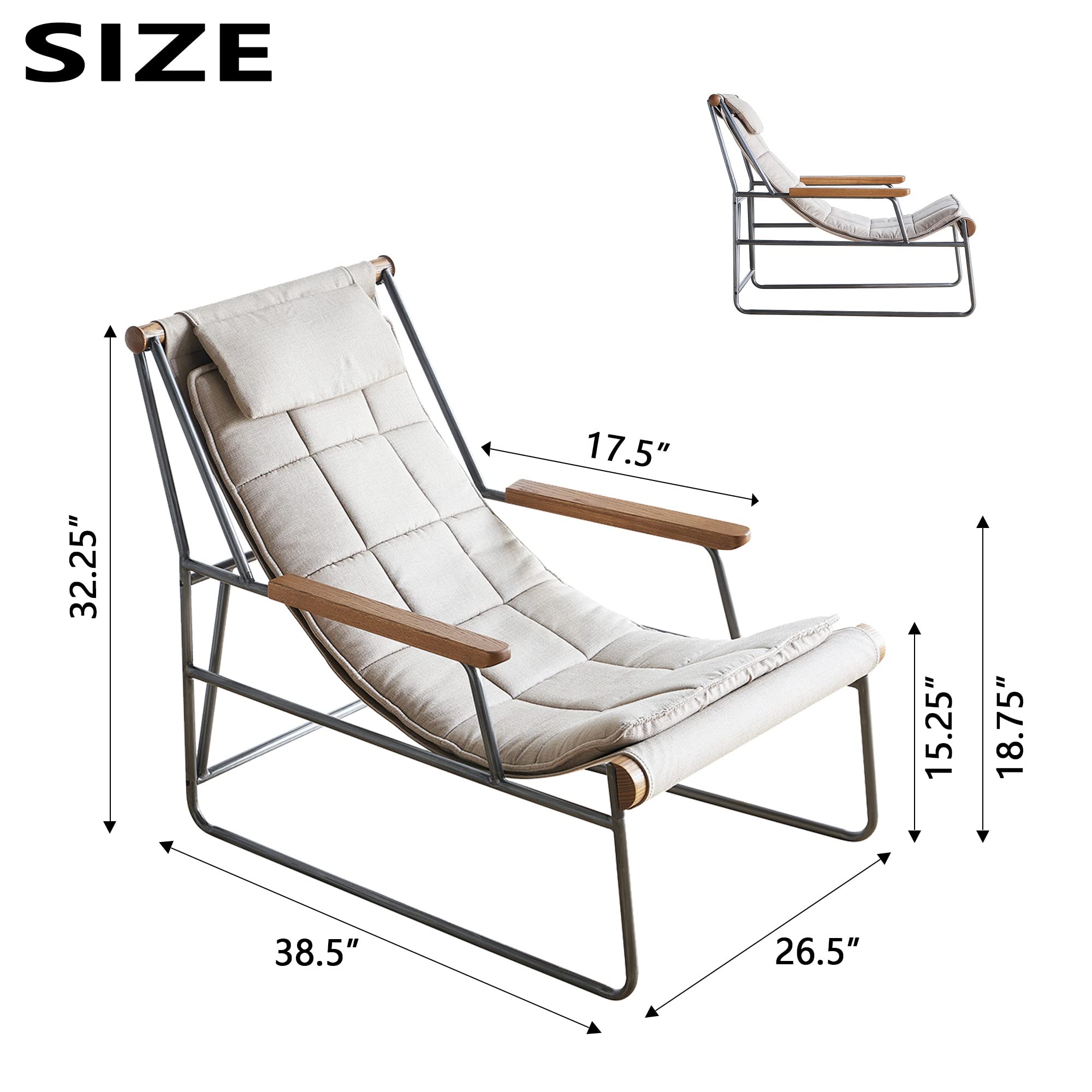 Modern Oversized Lounge Chair with Iron Frame - Reclining Patio Chair for Indoor & Outdoor Use - Perfect for Backyard, Poolside, Living Room & Balcony Relaxation