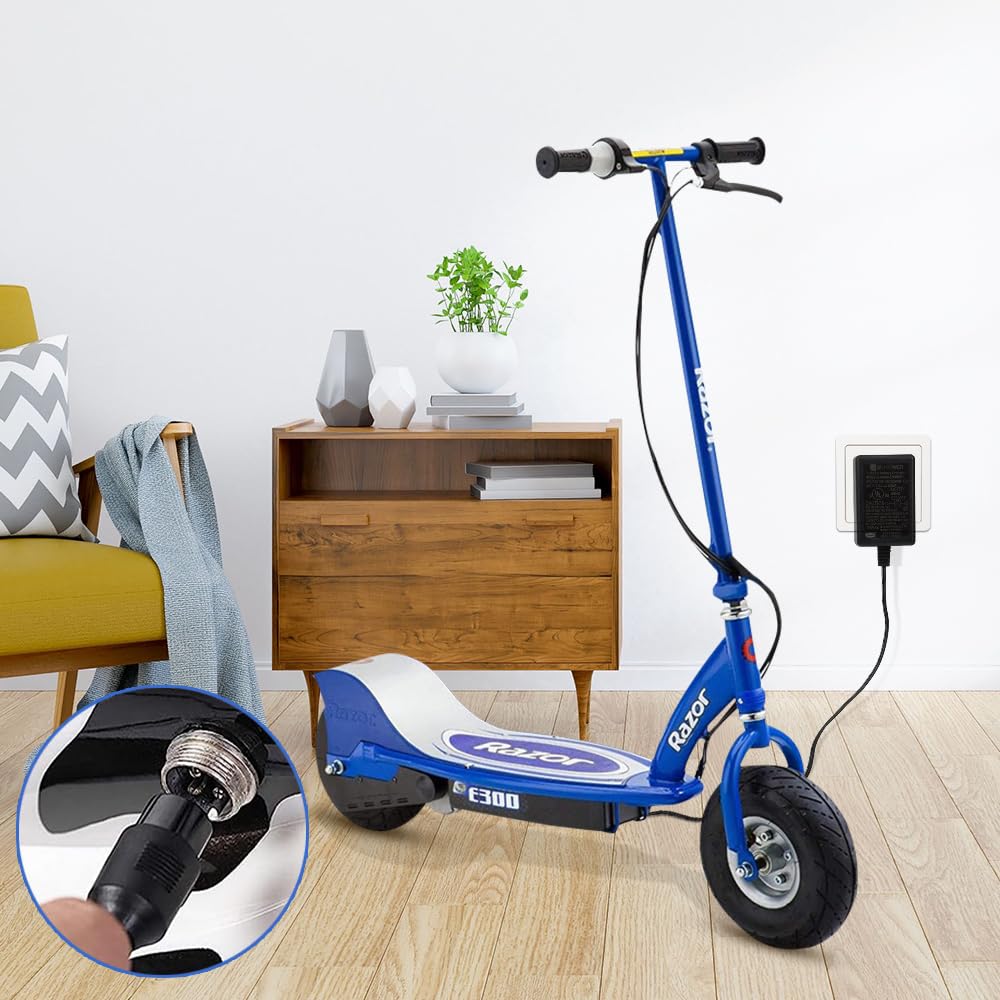 24V 600mA Electric Scooter Charger - Compatible with Razor E100 E125 E150 E300 Models - Fast Charging Power Adapter for Kids & Adults - Perfect for Commuting, Campus Travel & Outdoor Adventures