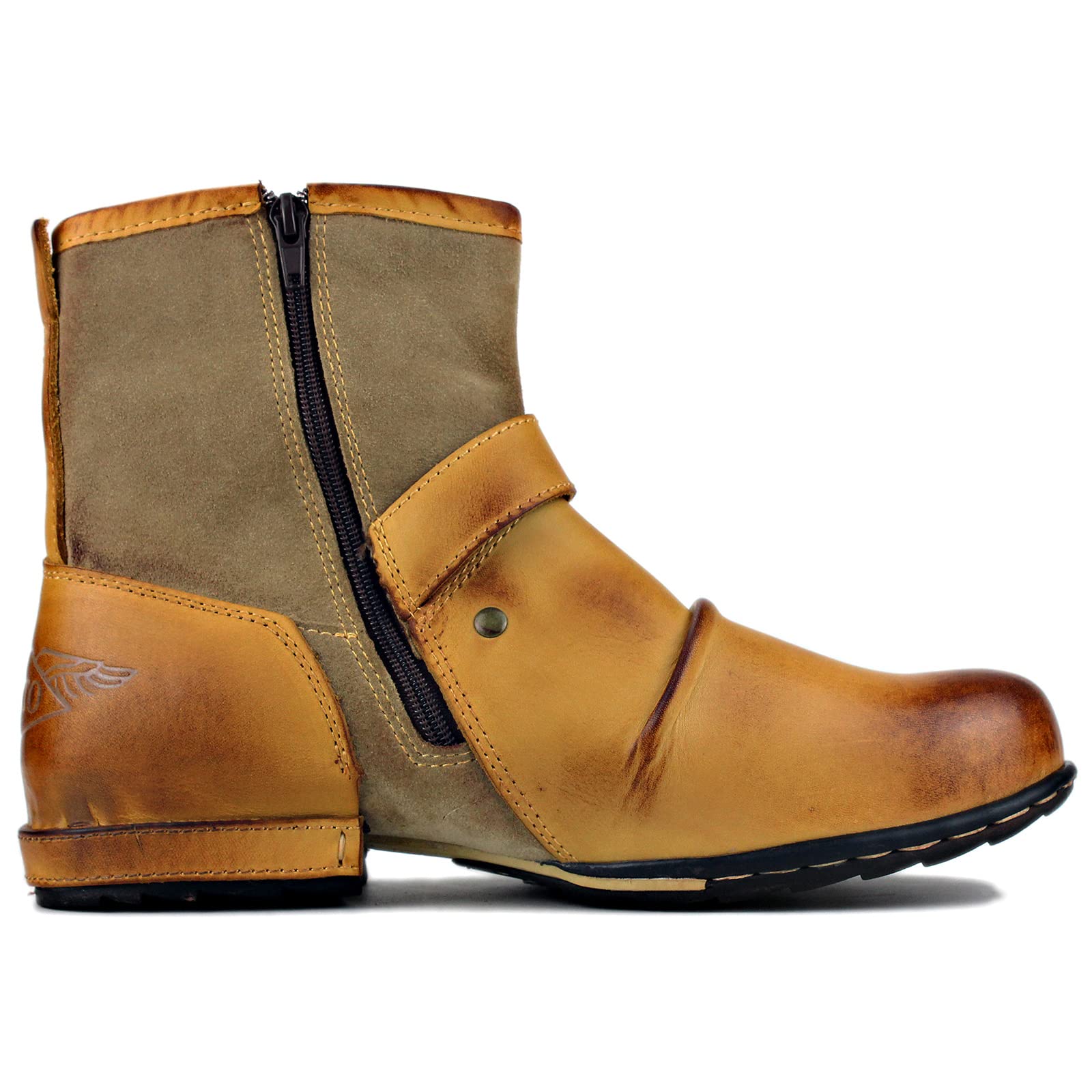 Men's Stylish Chukka Cowboy Boots - Leather Ankle Side Zipper Motorcycle & Hiking Boots CD-5008-1-Z-R | Perfect for Casual Wear, Outdoor Adventures & Biker Fashion