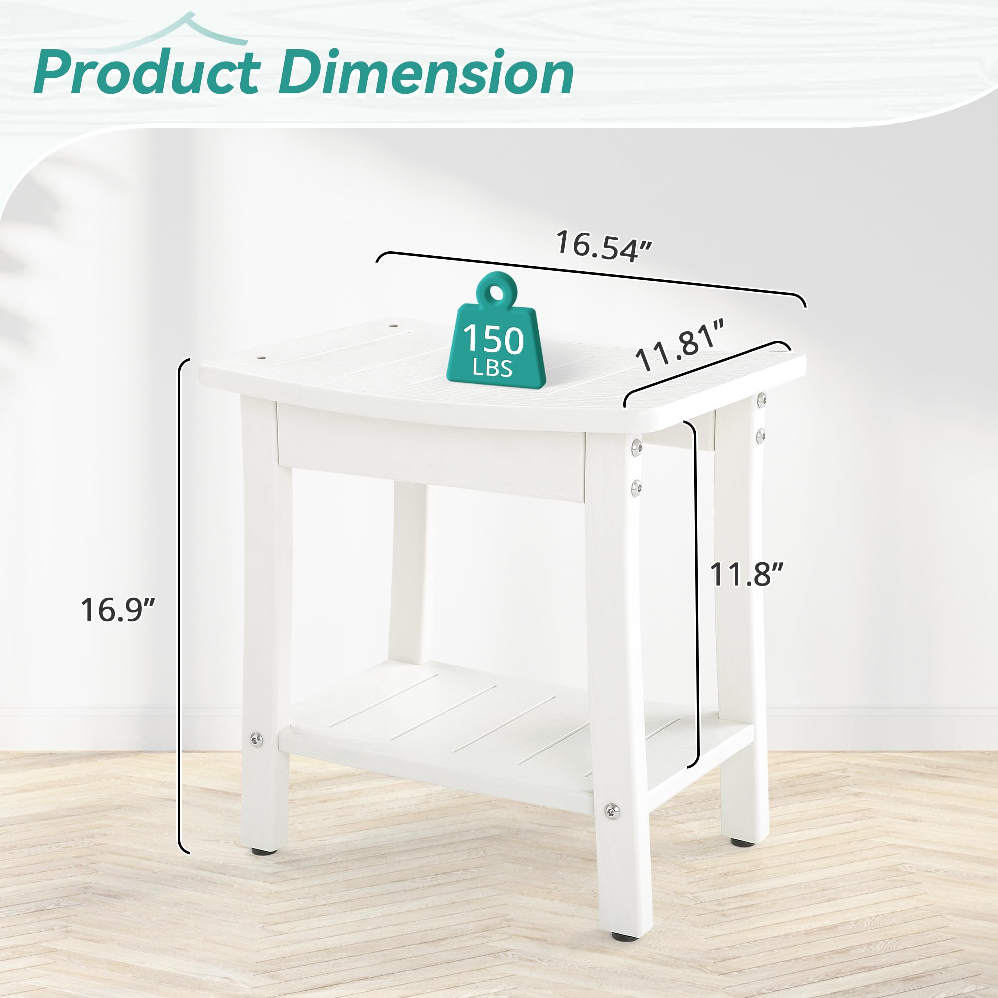 **Non-Slip HDPE Shower Bench Stool with Storage Shelf - Waterproof Bathroom Seat for Elderly & Shaving Legs - White - Ideal for Small Showers & Spa Relaxation**