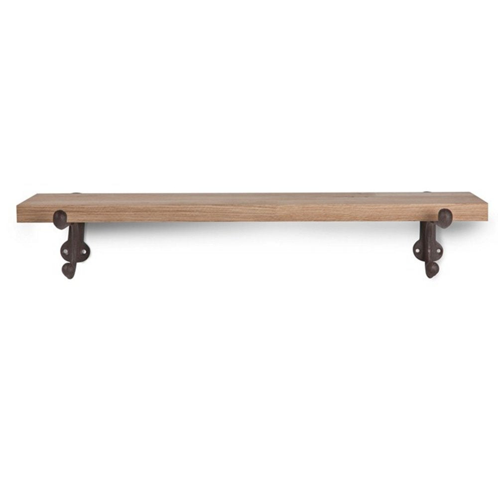 Sturdy Oak Shelf with Cast Iron Brackets - Small Wooden Wall Shelf for Home Decor, Kitchen, Bathroom & Office Storage