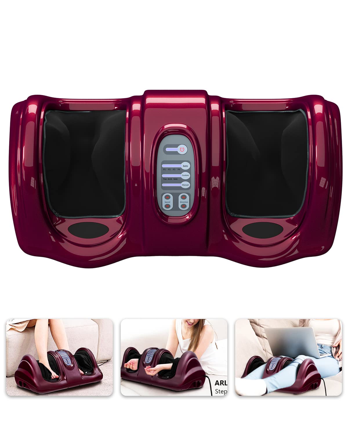 ARLIME Shiatsu Foot Massager with Remote Control - Deep Kneading for Pain Relief, Plantar Fasciitis, Improved Blood Circulation - 4 Massage Modes for Calf, Leg & Ankle (Burgundy) | Perfect for Home Relaxation, Office Stress Relief & Post-Workout Recovery