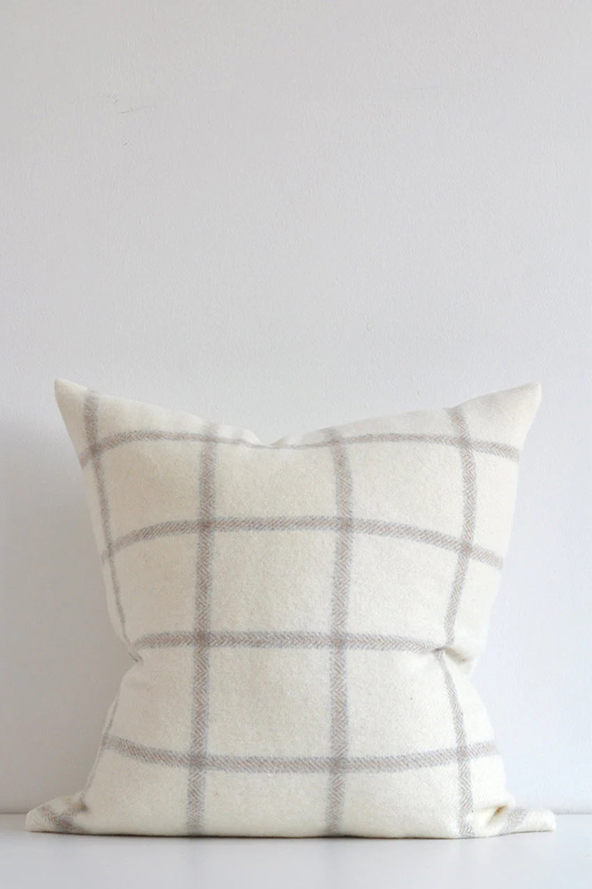 Madison Plaid Pillow Cover 22x22 Inches - White with Light Grey & Tan Checkered Pattern - Decorative Throw Pillow Case for Sofa, Bedroom & Living Room