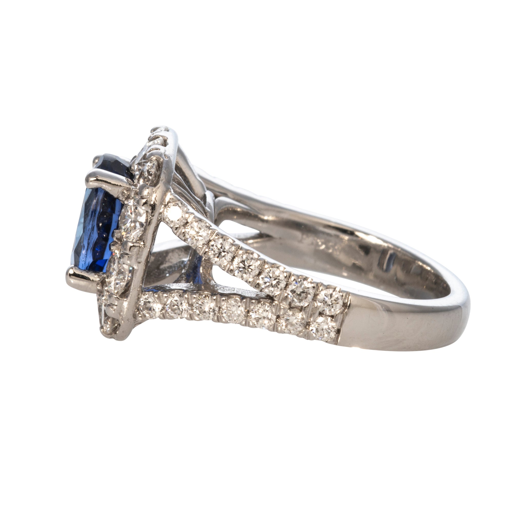 Vintage 2.5ctw Oval Sapphire & 1.46ctw Diamond Cluster Platinum Ring - Elegant Engagement, Wedding, Anniversary Jewelry Gift for Women